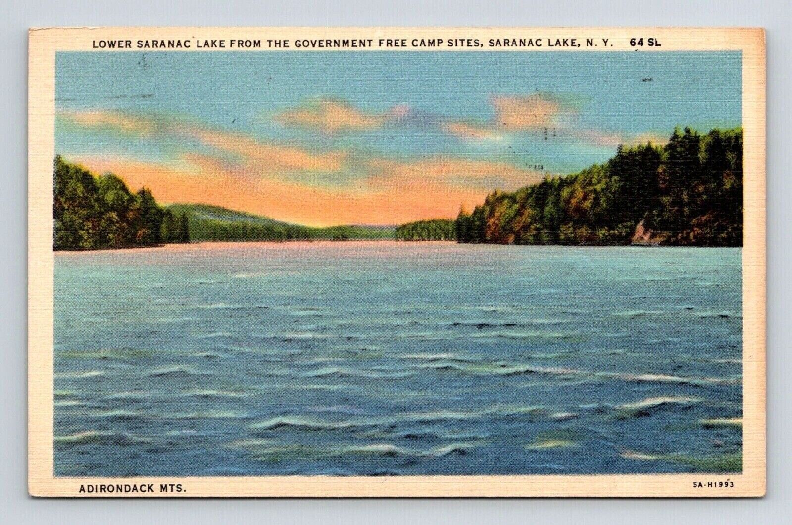 Lower Saranac Lake Government Free Camp Sites New York Forest Mountain Postcard