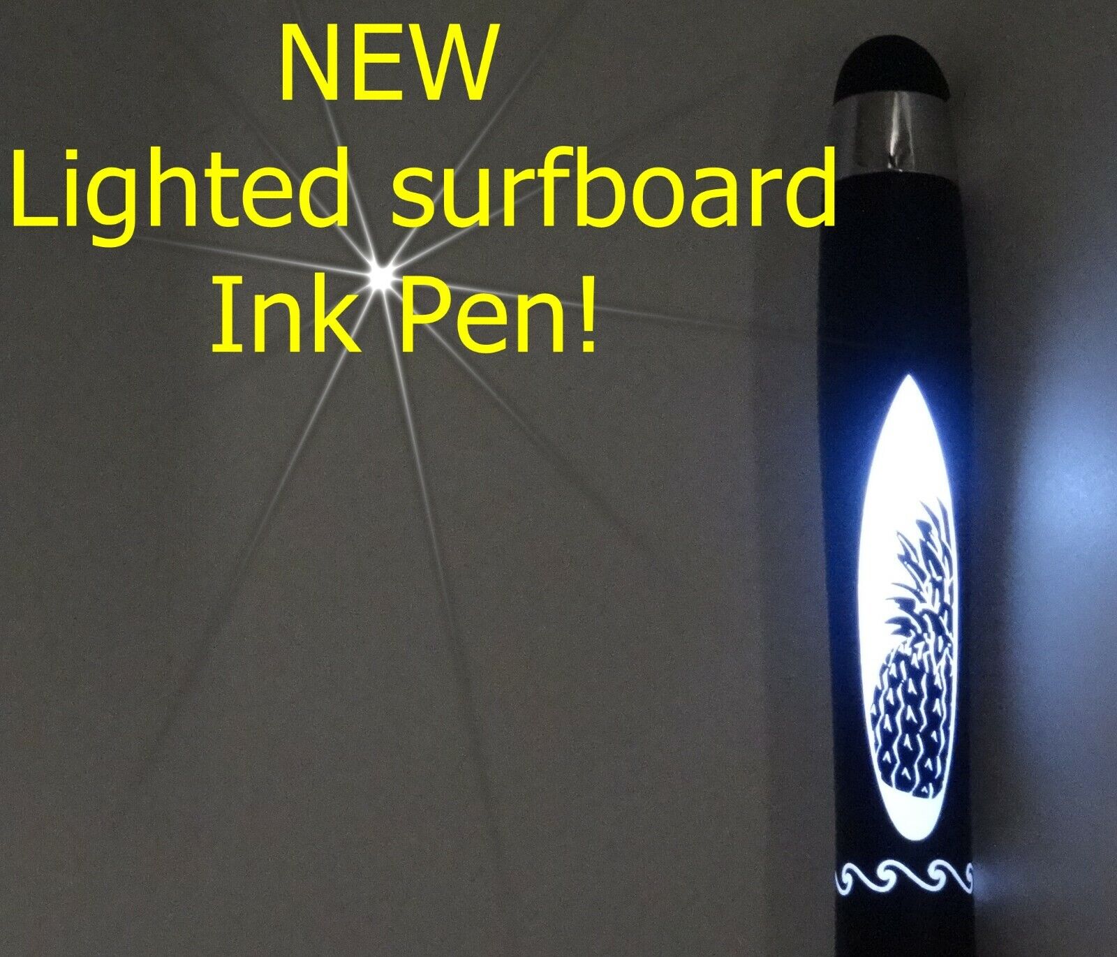 New Lighted Surfboard ink pen   Pineapple design