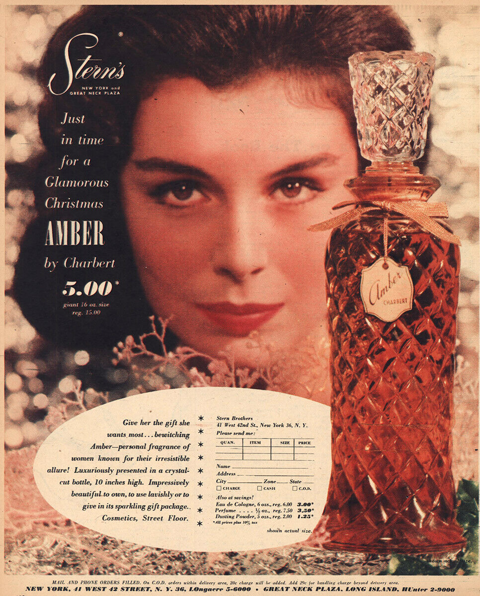 1956 Charbert Amber Perfume: Glamorous Christmas Vintage Print Ad
