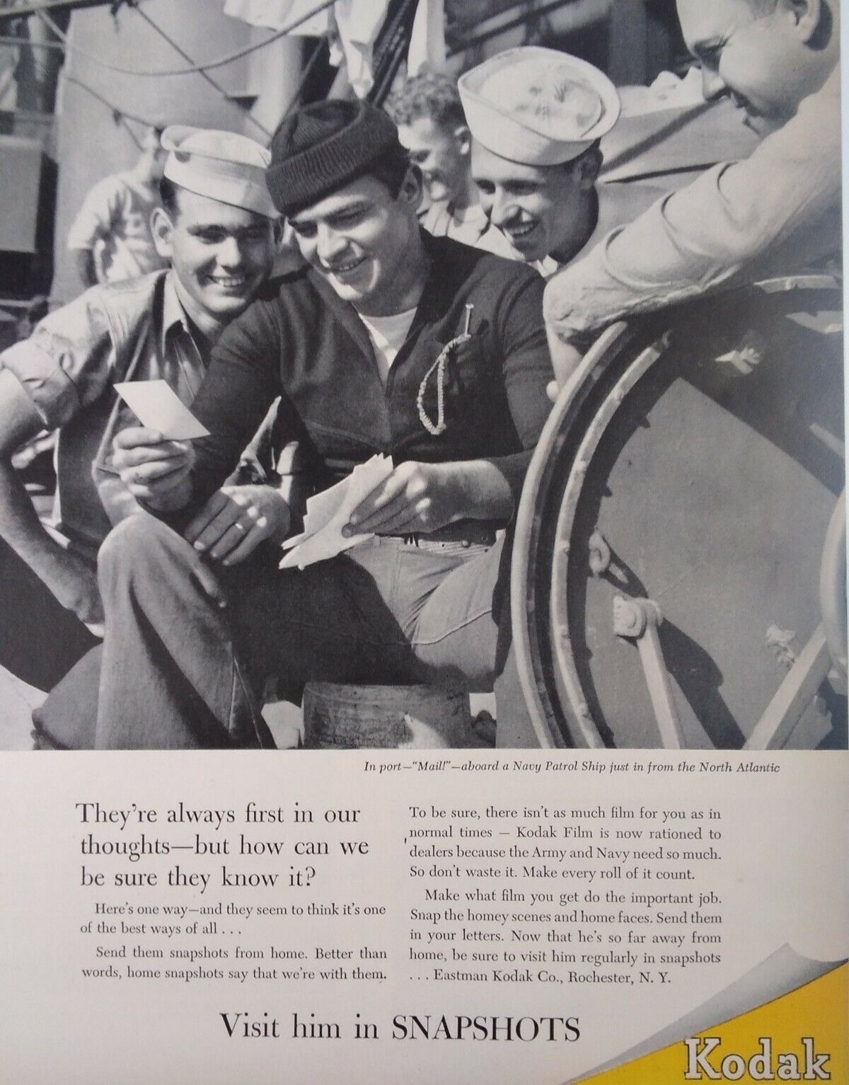 Kodak Print Ad Original Rare Vtg 1940s WW2 NY US Navy Patrol Ship Mennen Baby 