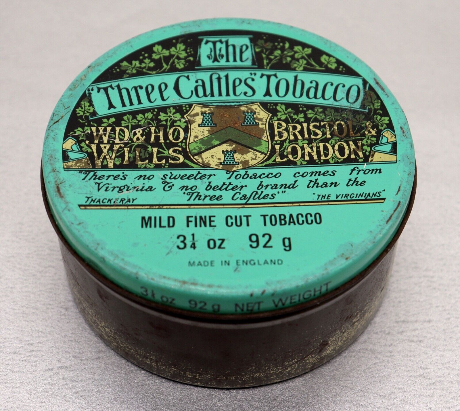 Vintage Antique The Three Caftles Tobacco Tin Mild Fine Cut Tobacco 3 1/4 oz.