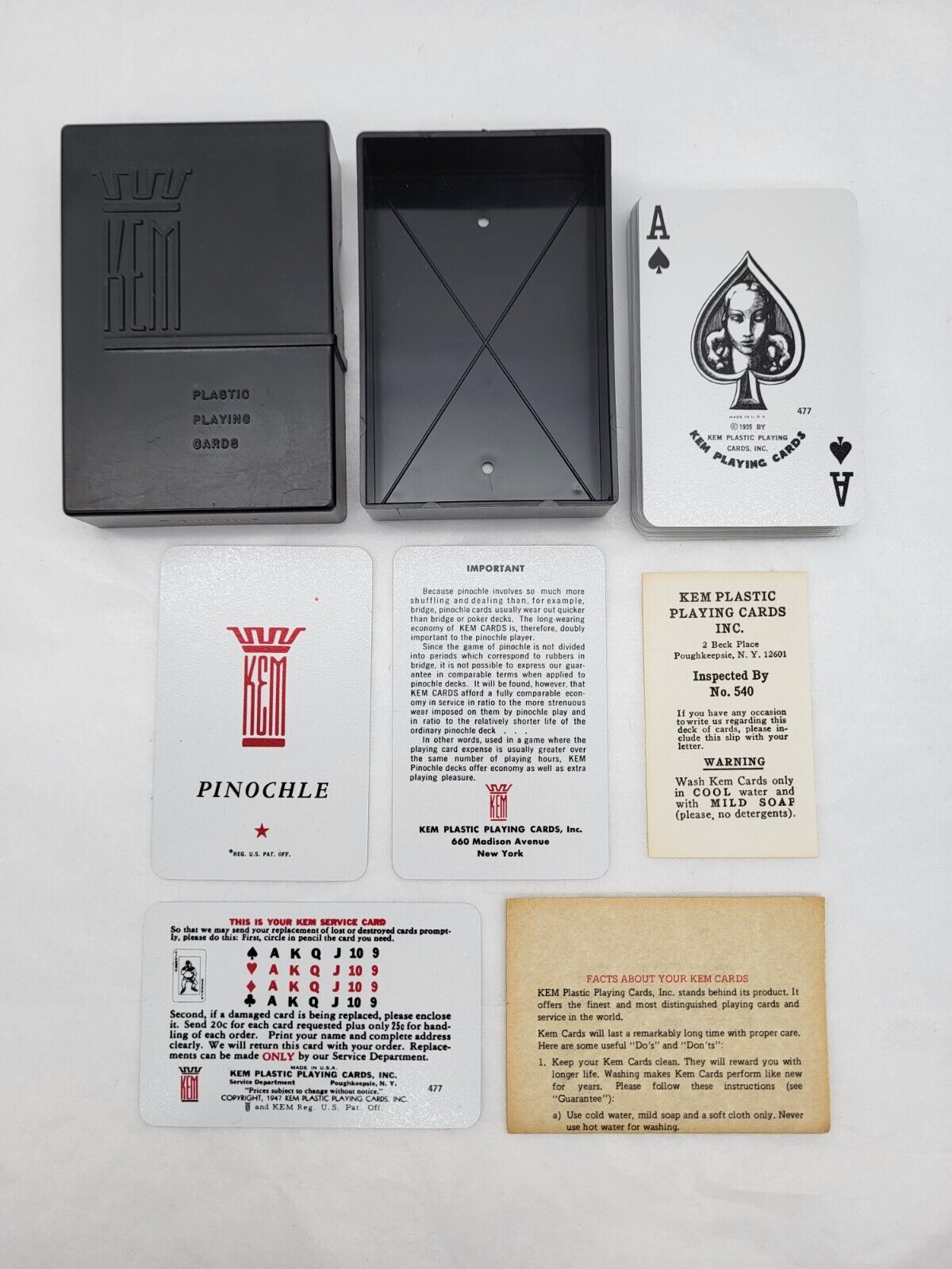 Vintage KEM Pinochle Arabesque Playing Cards w/ Plastic Case Single Deck