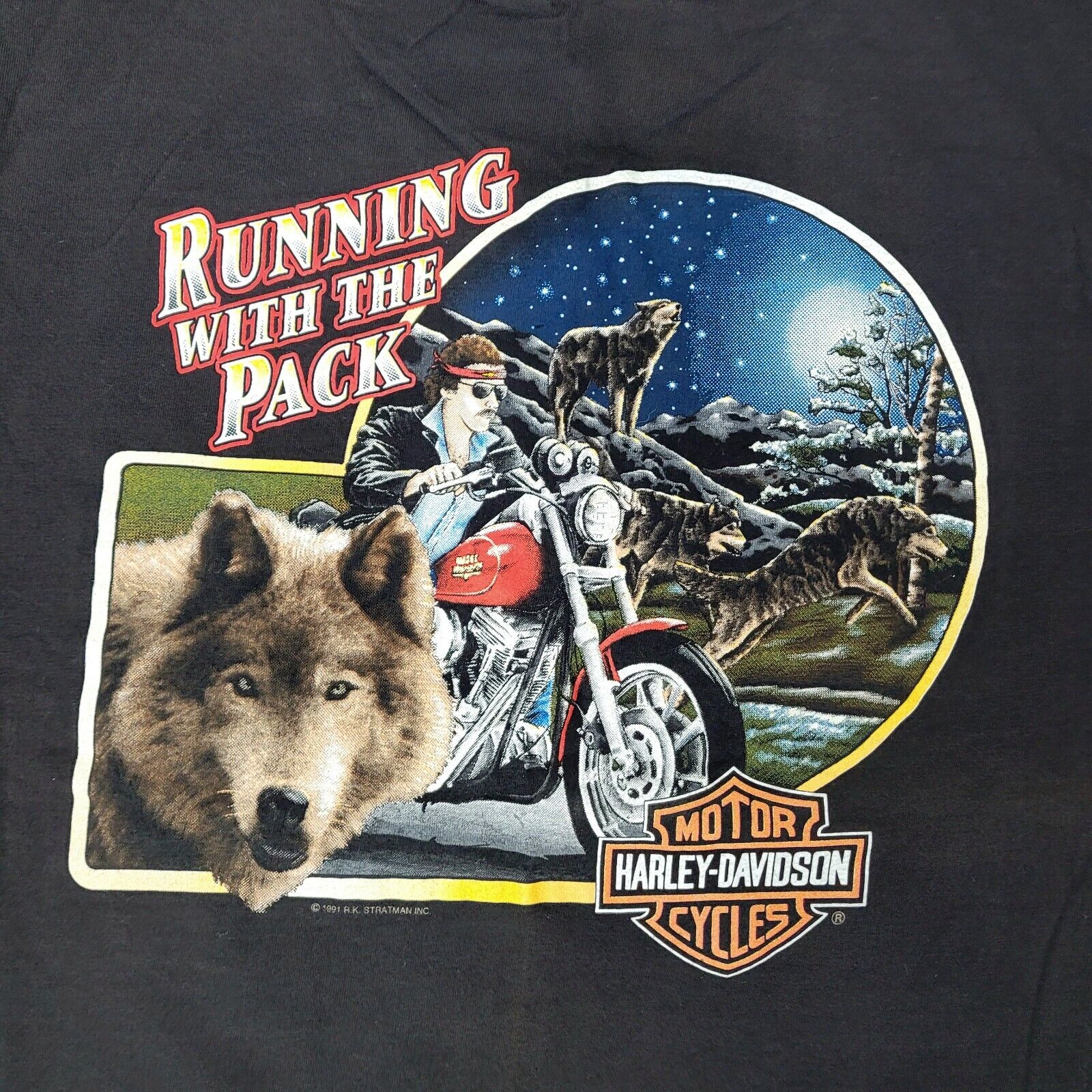 Vintage 1991 Harley Davidson T-Shirt Running With The Pack Kennewiick WA Blk XL