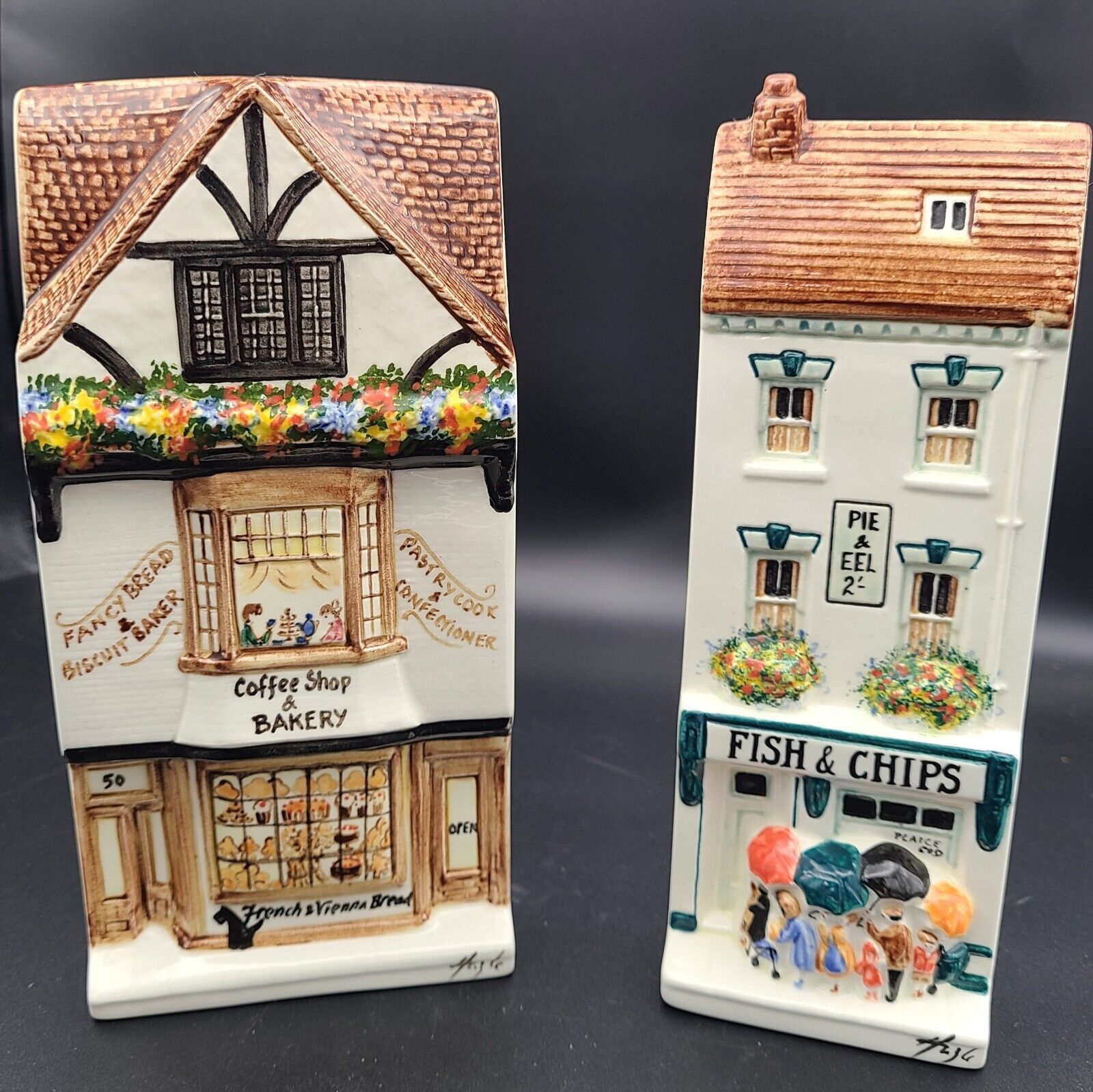 Set of Two Bakery/Coffee & Fish Chips Shop Ceramics Hazle Nation Of Shopkeepers 