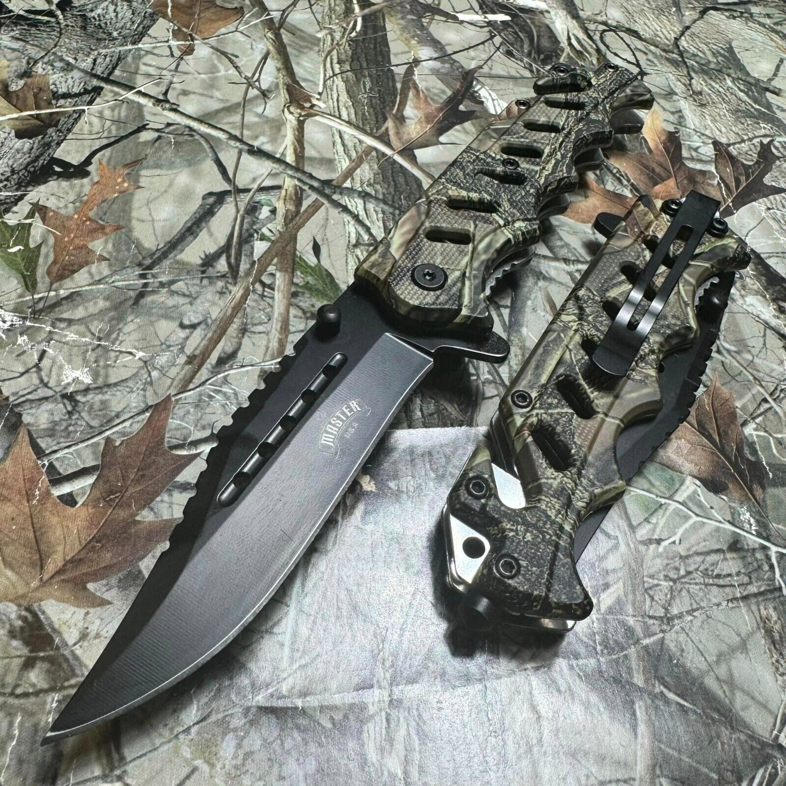 MASTER USA Assisted open Green Camo Tactical Hunting Rescue 8.75\