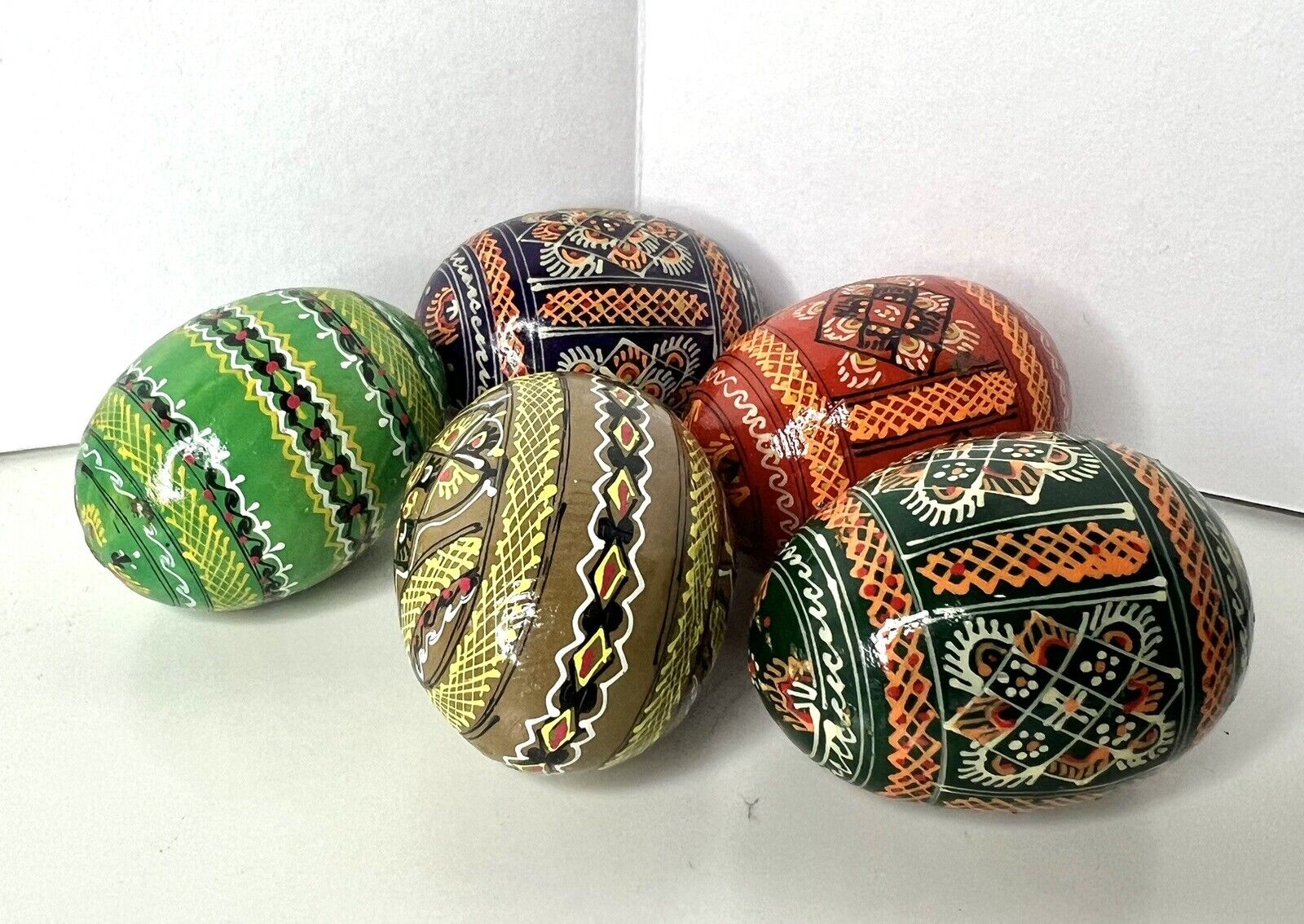 Pysanky Russian UKRANIAN EGG Hand Painted Lacquer EASTER Lot Of 5 VTG 2.5”