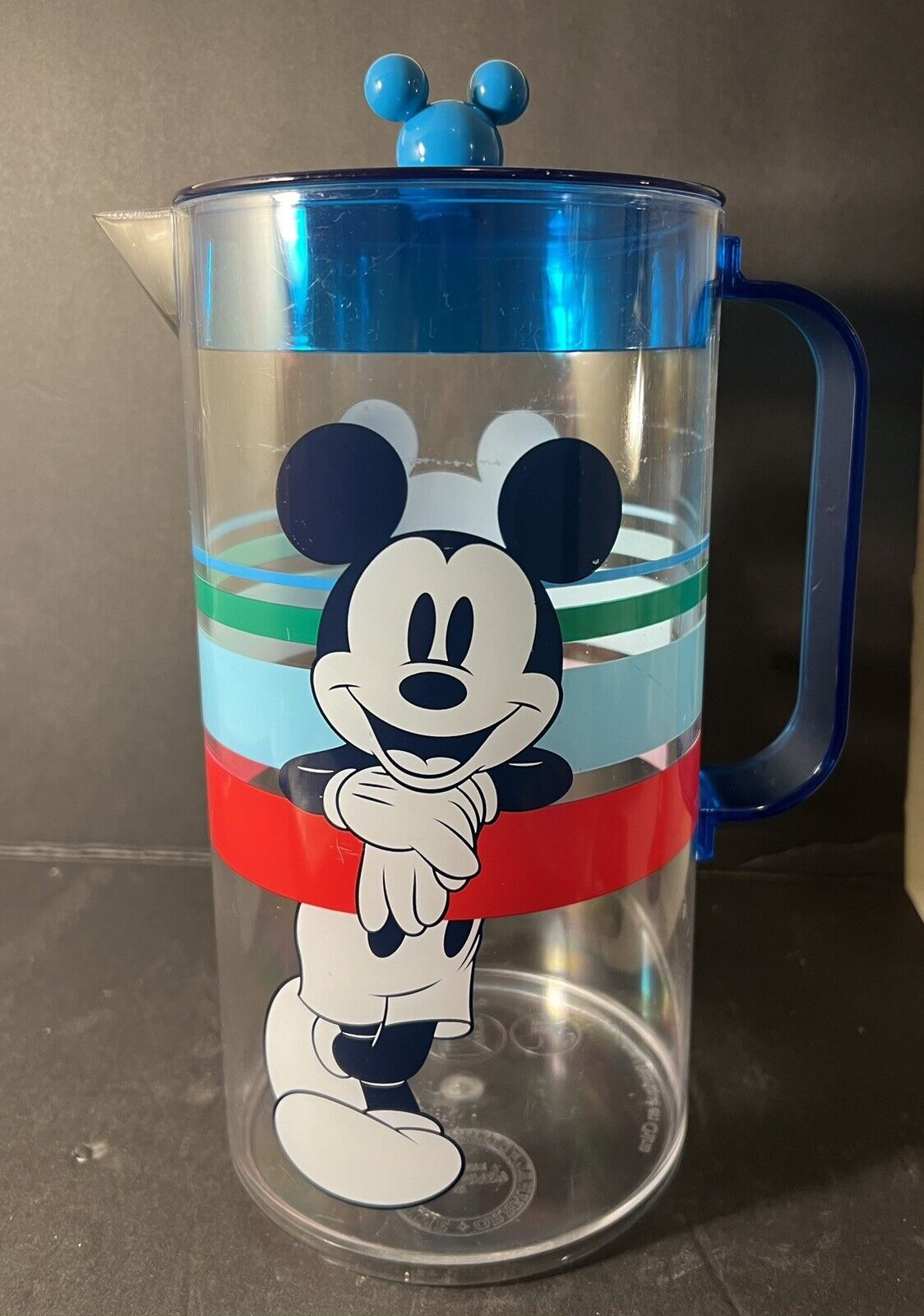 Vintage Disney Store Plastic Disneyland Pitcher, Mickey Mouse with Ears Lid.