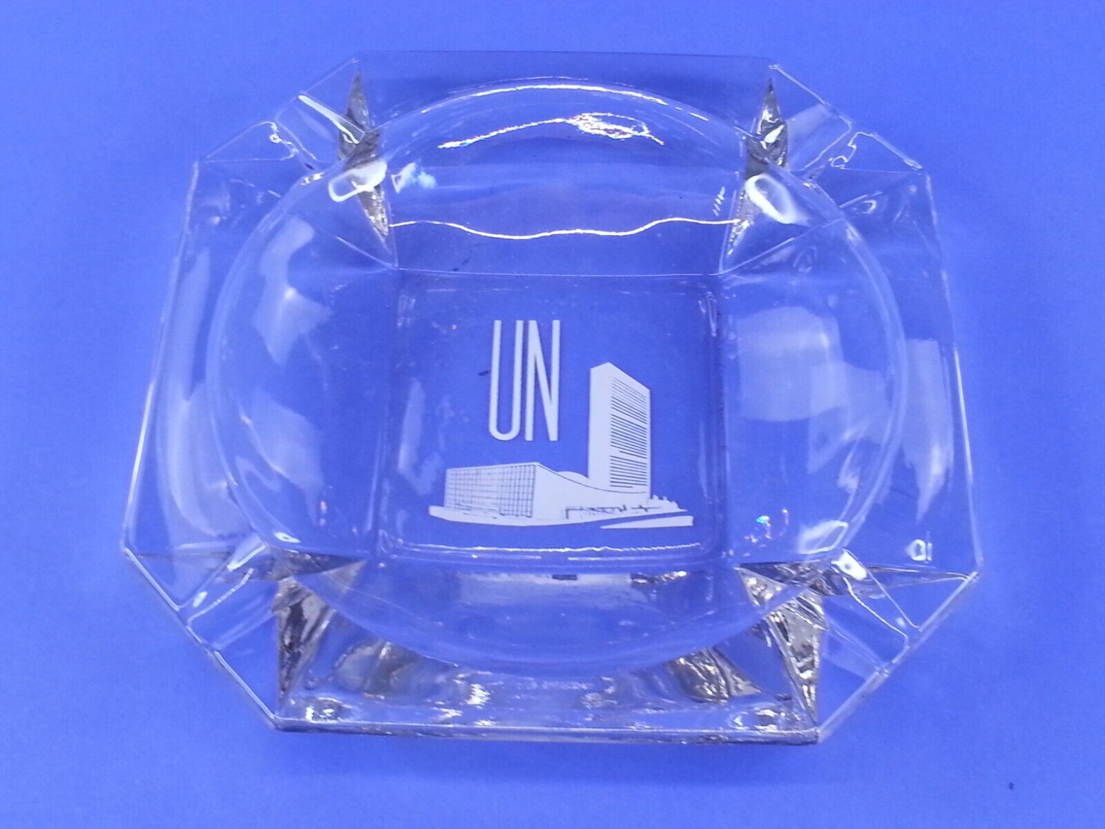Vintage Clear Glass UN United Nations Ashtray