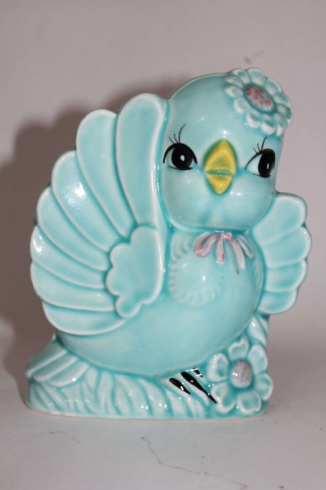 Vintage Japan Ceramic Anthropomorphic Baby Bird Planter 1950s Pale Blue