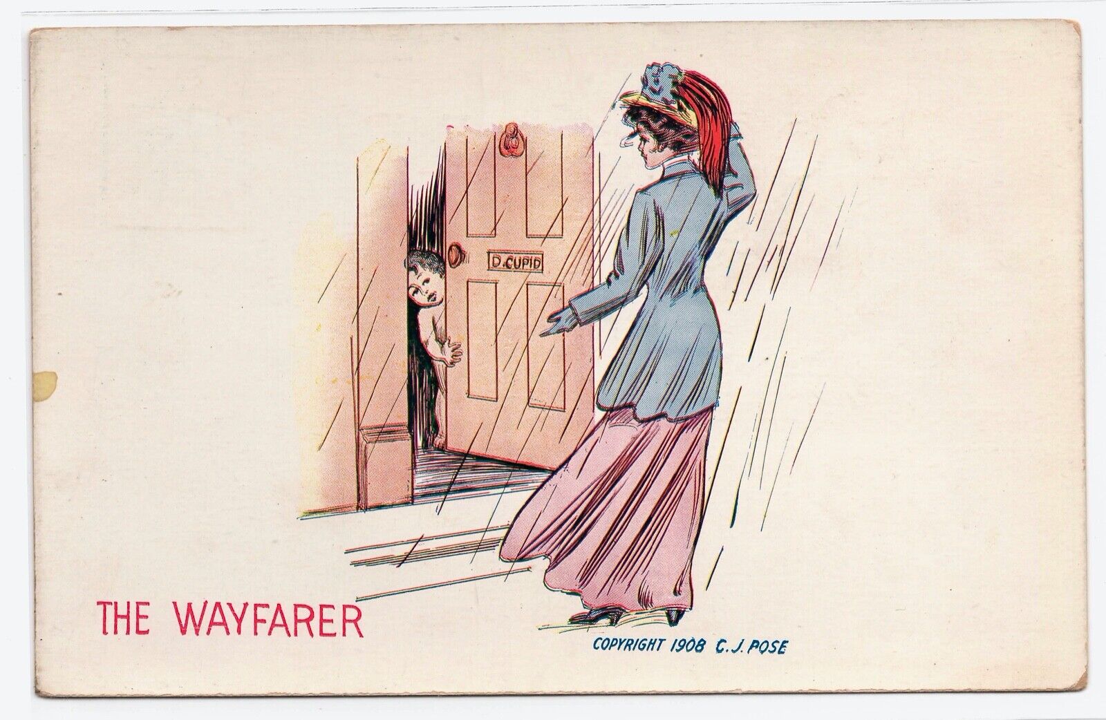 Valentine Girl Visits Dan Cupid Illustrated Copyright 1908 CJ Pose   PUN A237