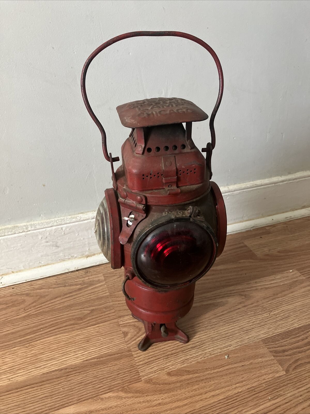Antique Adlake Kerosene Turned Electric Switch Signal Lamp Railroad Lantern RR 