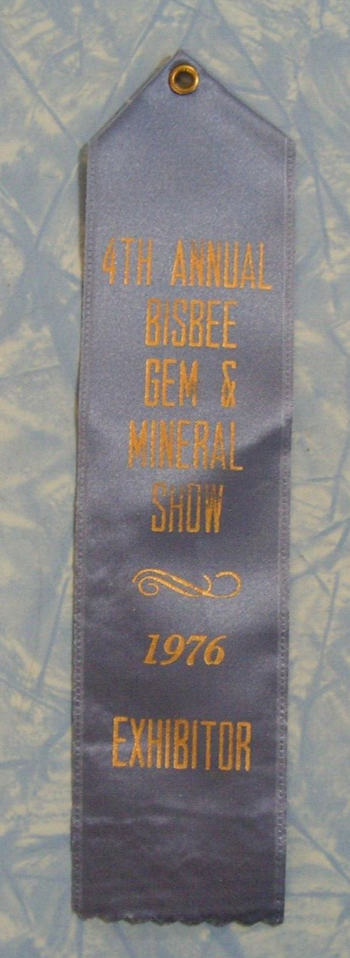 Vintage 4th Annual Bisbee AZ Gem & Mineral Show Satin Exhibitor Ribbon 1976