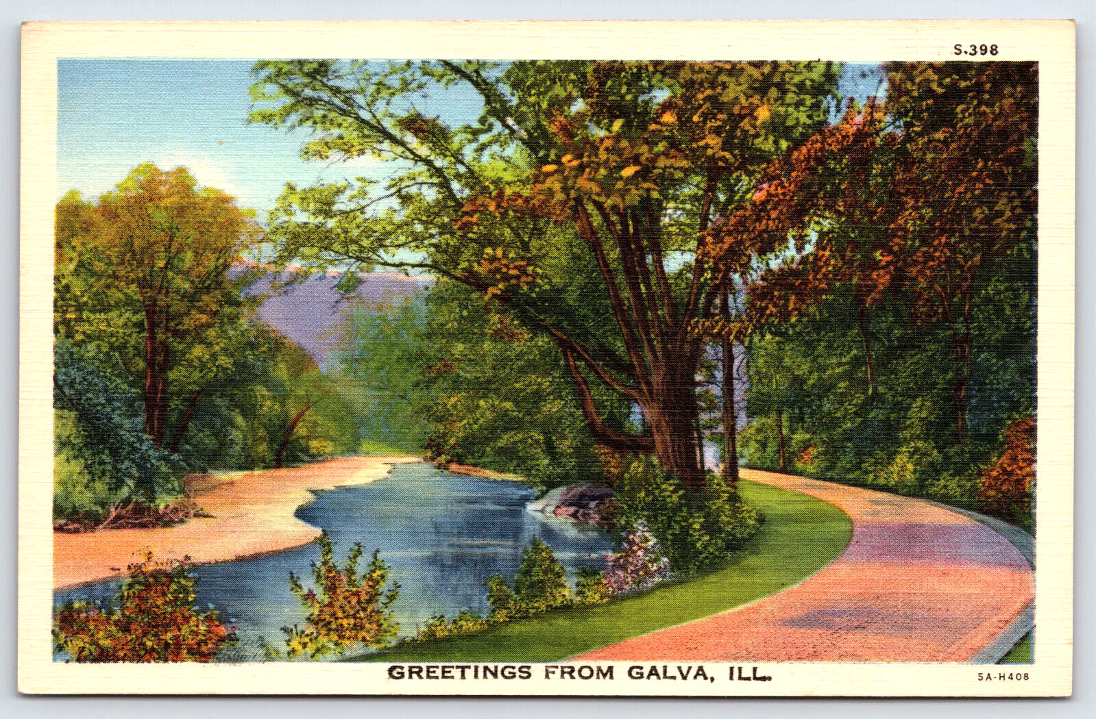 Galva IL-Illinois, River Front Road, Landscape, Trees, Vintage Linen Postcard