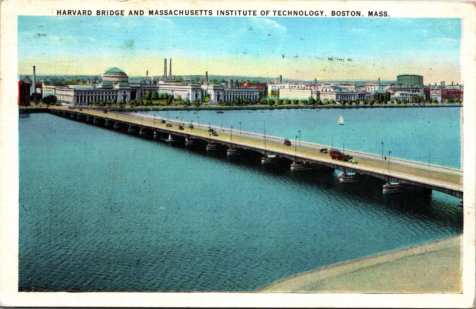Postcard Boston Massachusetts MA   Harvard Bridge and MIT c1936 30\'s WB  A14