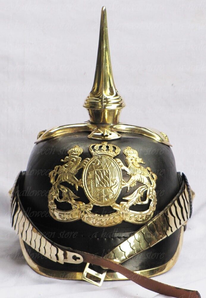 Officer’s Pickelhaube Helmet Militaria Leather Prussian Vintage Imperial German