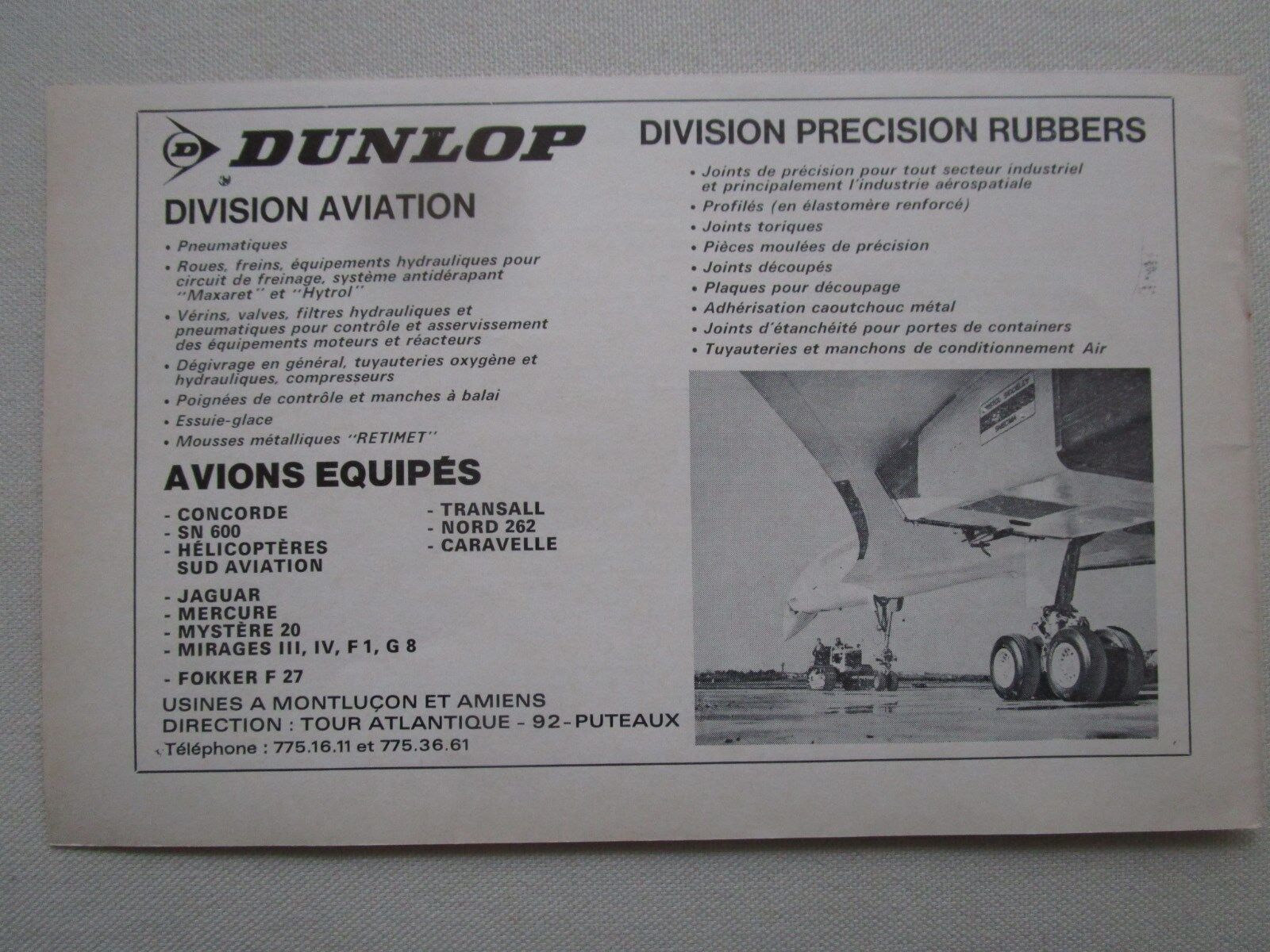 5/1972 PUB DUNLOP AVIATION SST CONCORDE TYRE ORIGINAL AIRCRAFT TIRE FRENCH AD