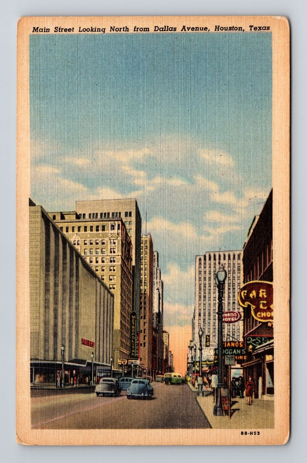 Houston TX-Texas, Main St Looking North, Antique Vintage Souvenir Postcard