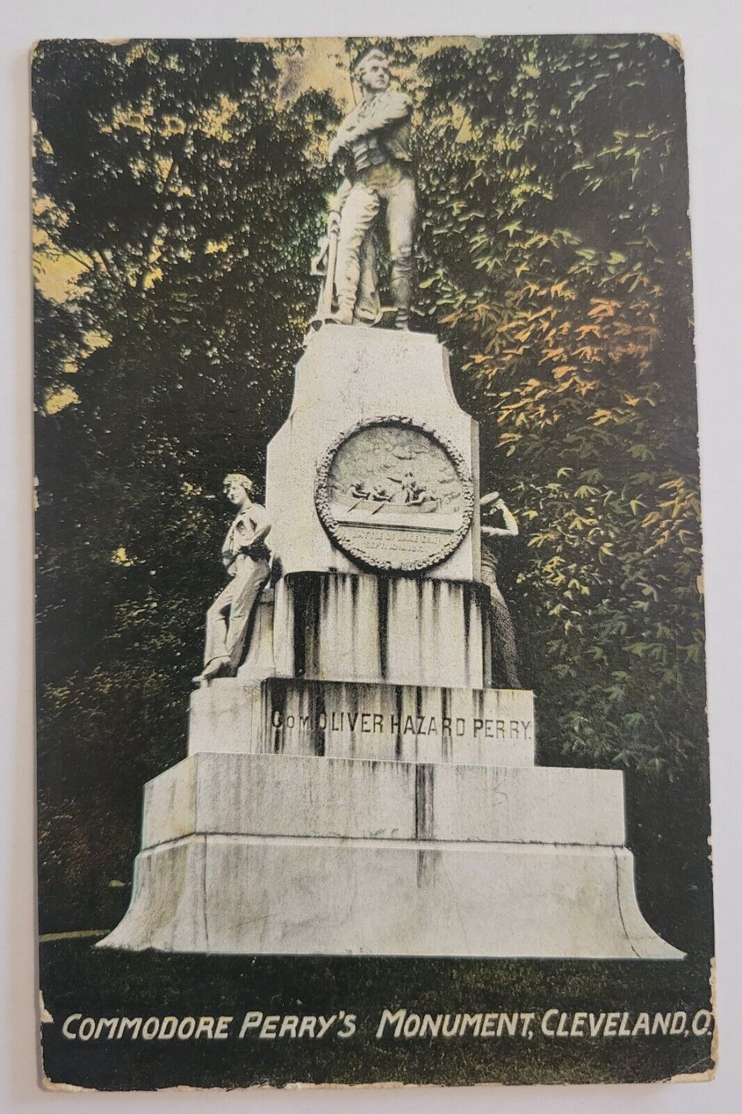 Postmarked 1908 Commodor Perry's Monument, Cleveland, Ohio  OH Postcard AS IS W3