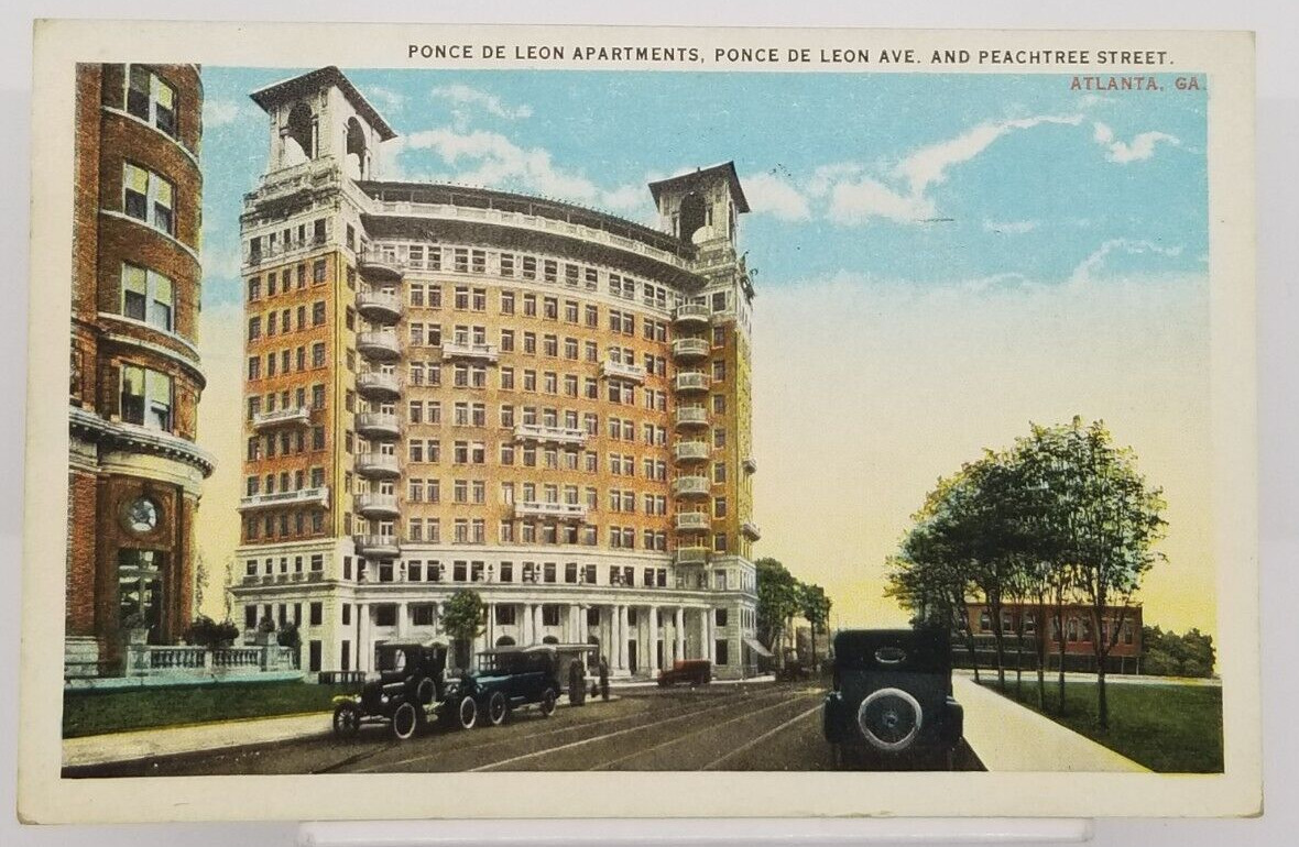 GEORGIA Atlanta Ponce De Leon Apartments Building Peachtree c1934 GA Postcard