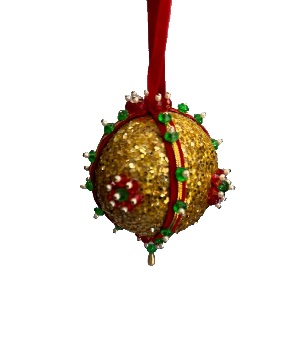 Vintage Gold Glittered Jeweled Handcrafted Ornament C1970's