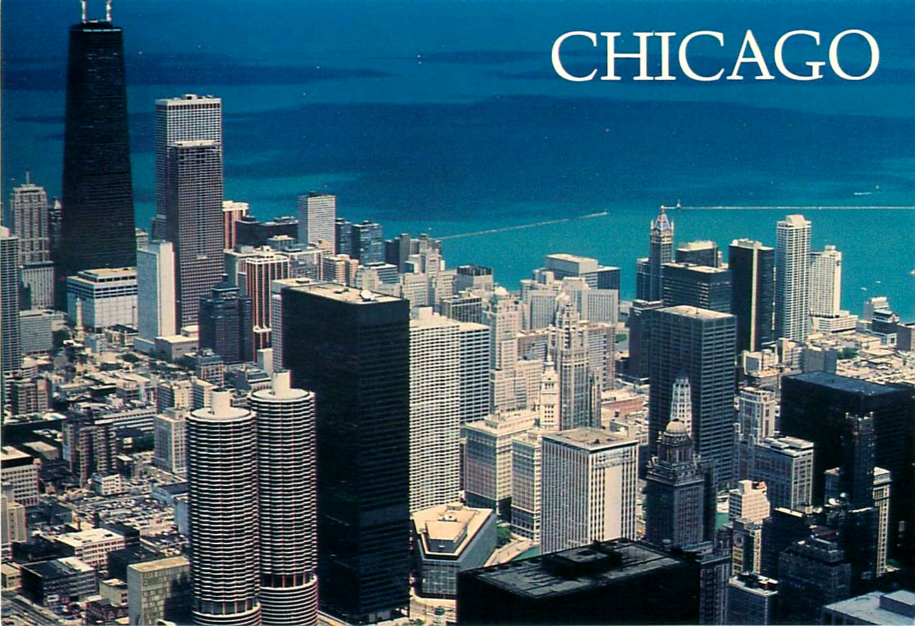 Aerial View Downtown Chicago On Lake Michigan 6.5X4.5 Vintage Unposted Postcard