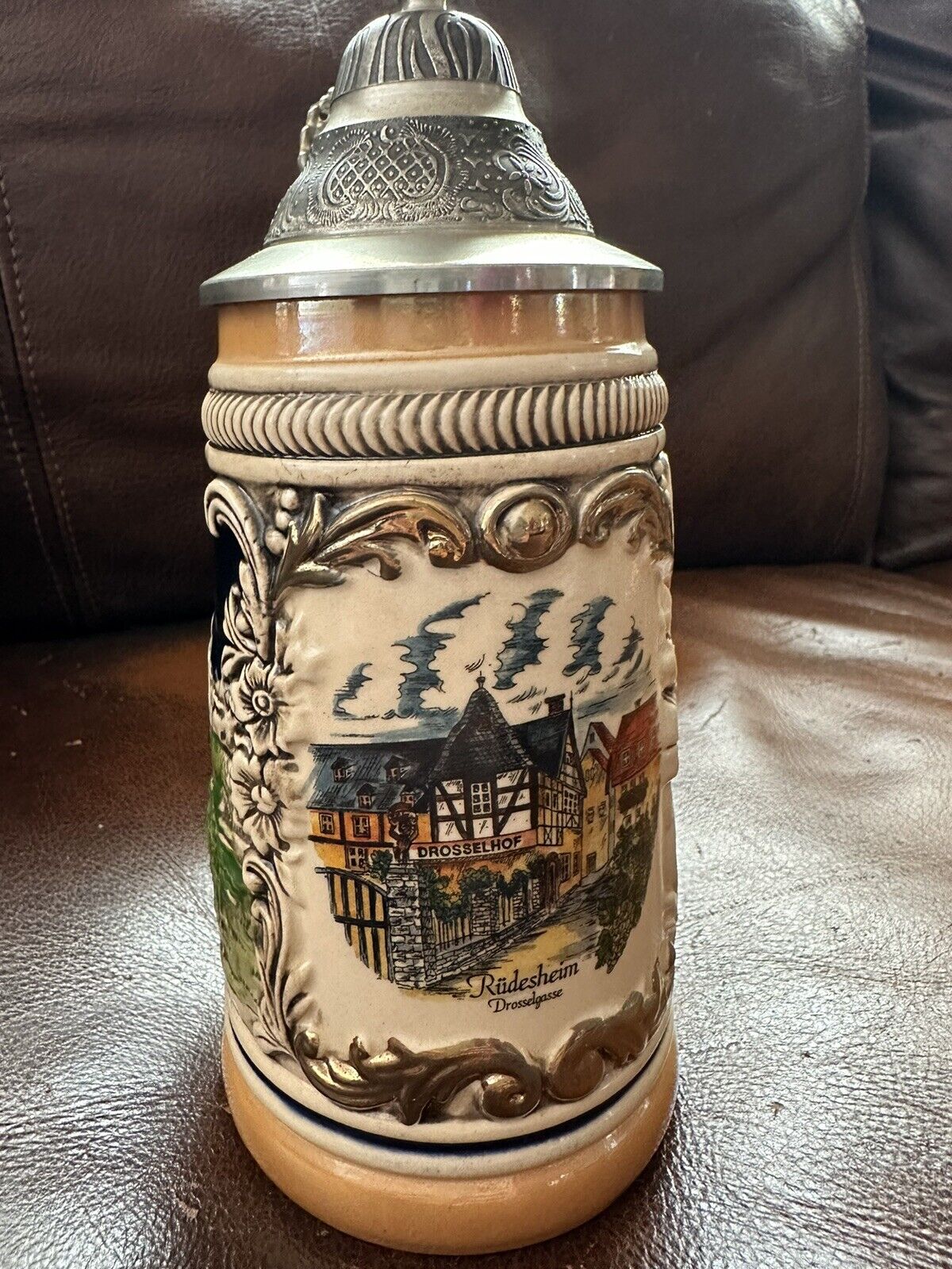 Vintage Authentic Hand-painted German Beer Stein With Pewter Lid