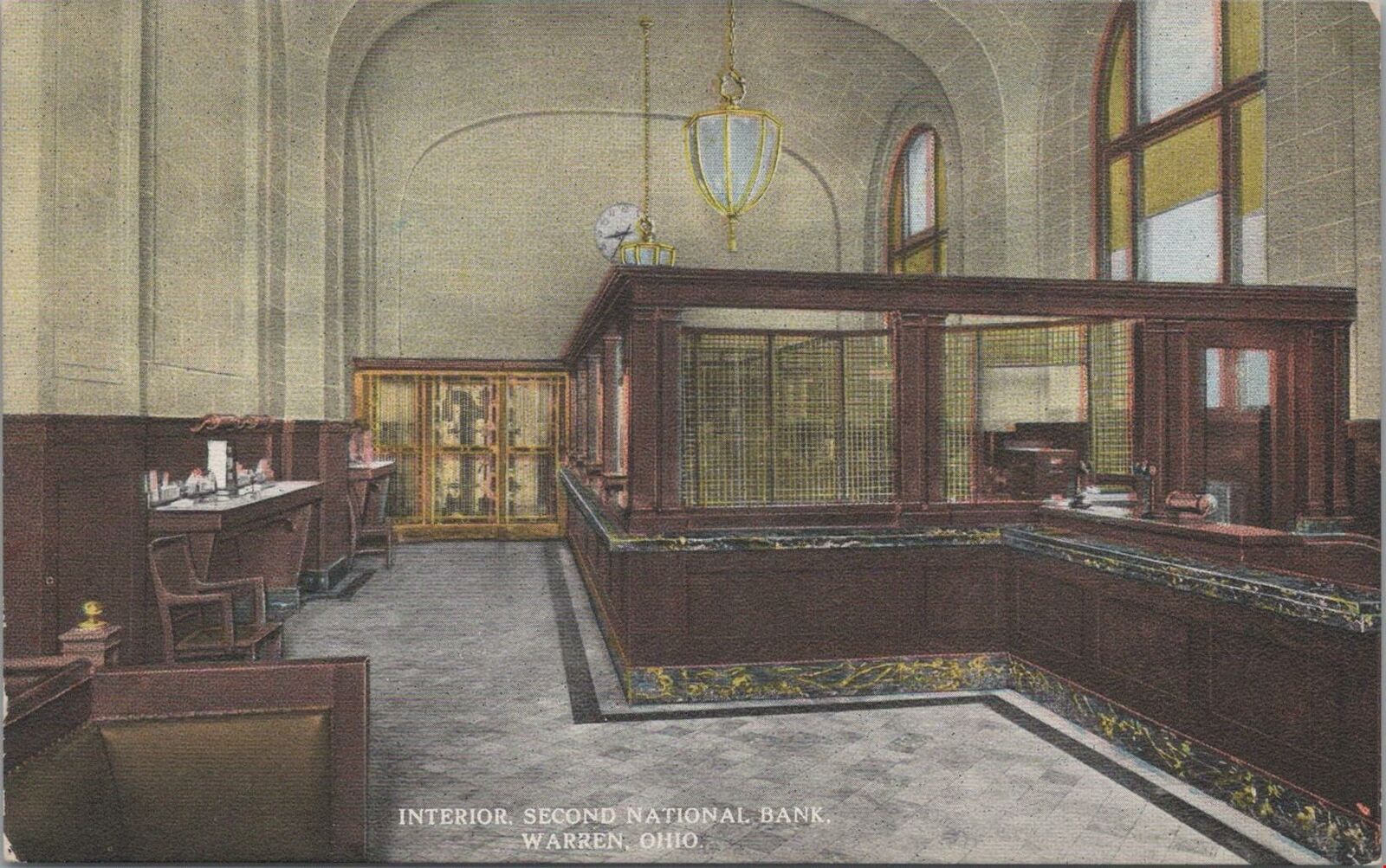 Postcard Interior Second National Bank Warren  OH Ohio 