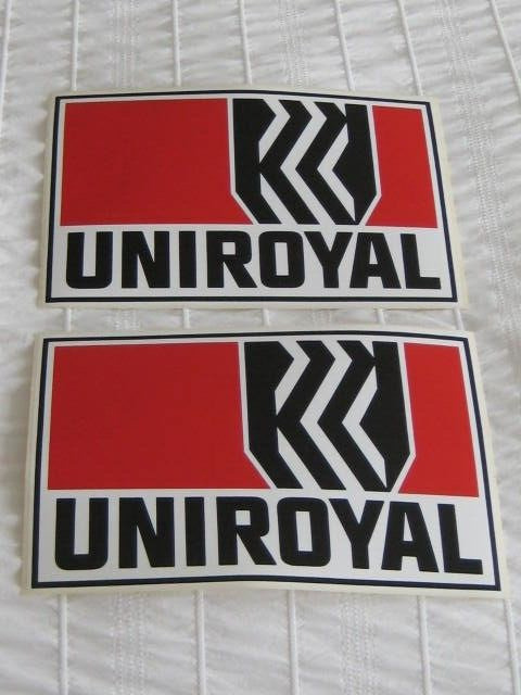 2 LARGE  ORIGINAL VINTAGE UNIROYAL STICKERS / DECALS FROM @ THE 1970\'S