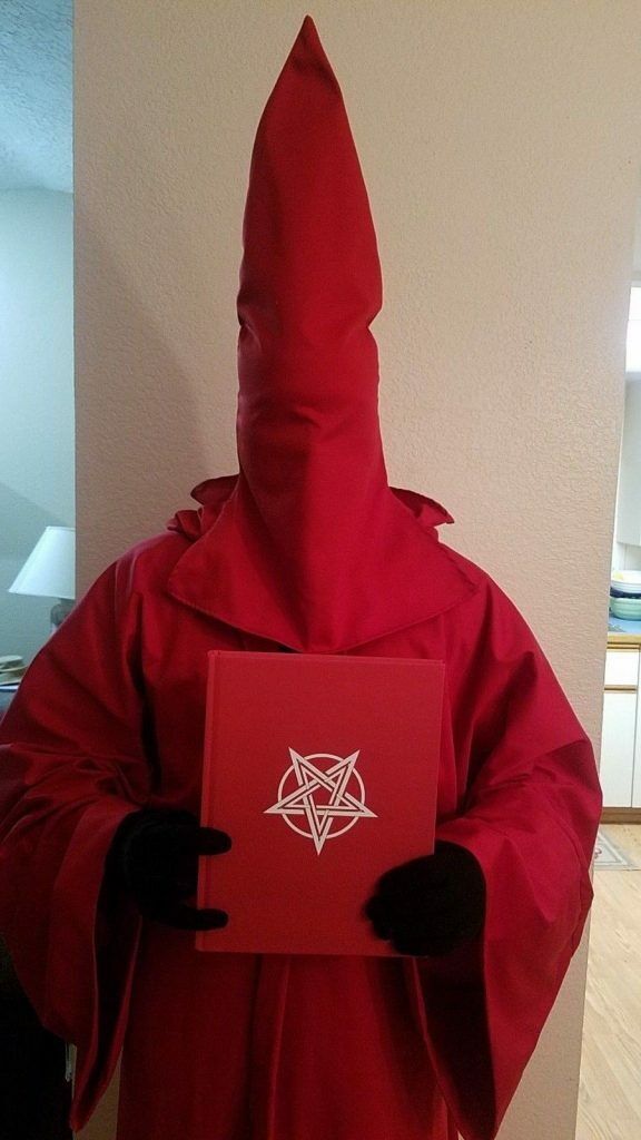 High Satanic Sex Priest Kit: Robe, Hood, Temple of Satan Book & 5 Black Candles