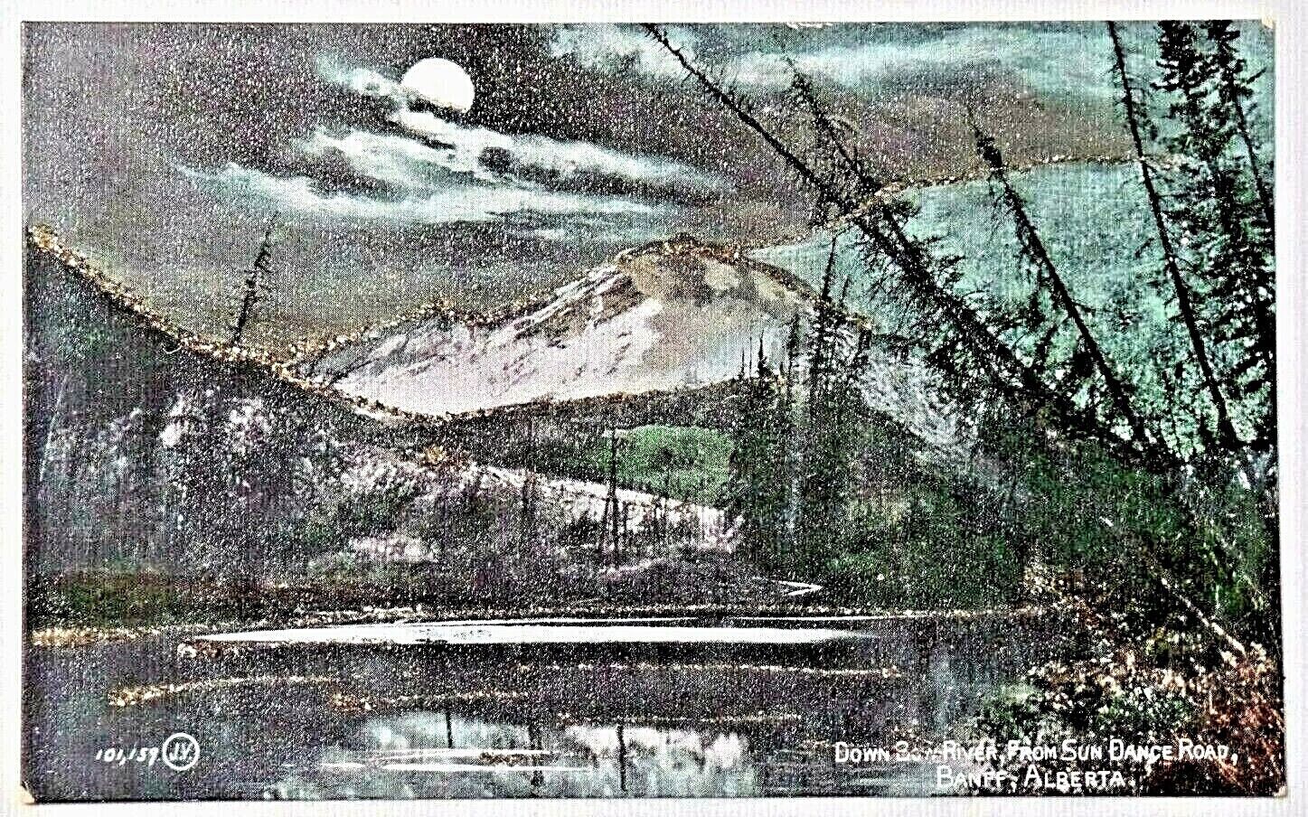 Down Bow River From Sun Dance Rd Banff Alberta Canada Moon View DB Postcard 9051