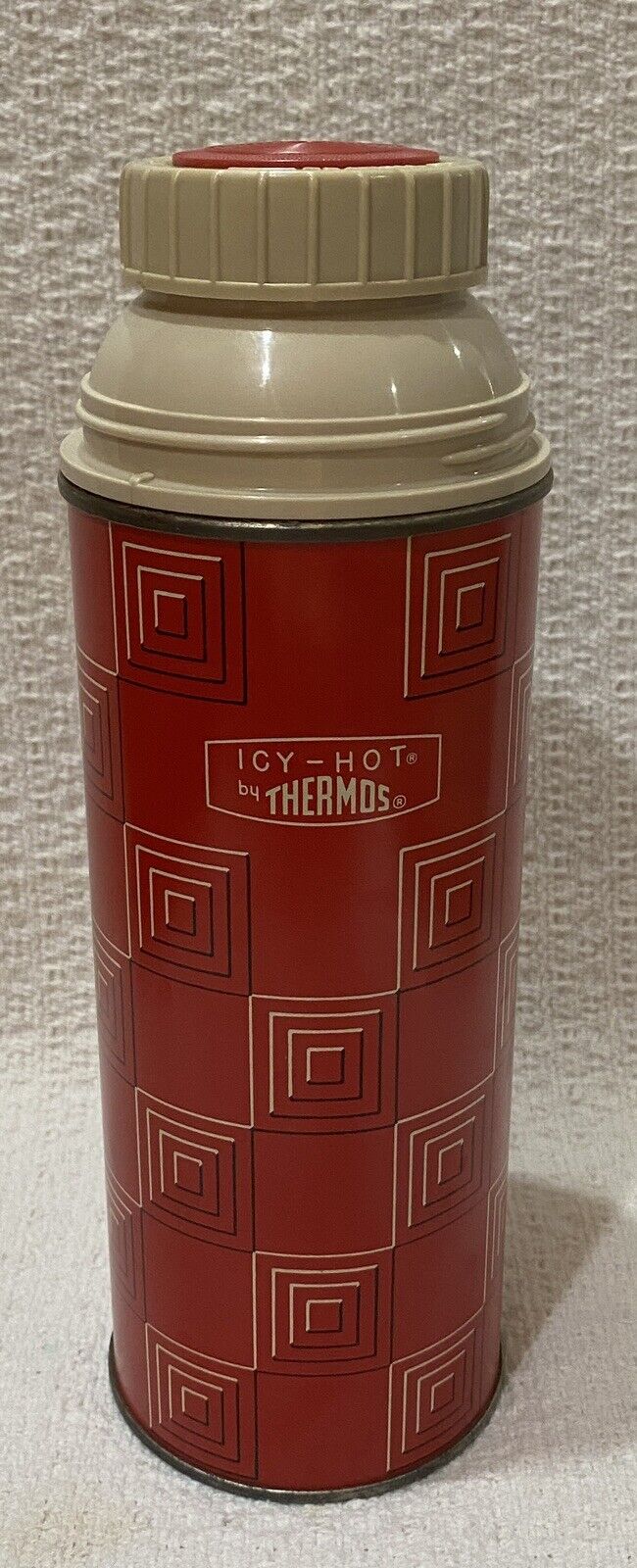 ICY HOT by THERMOS Pint Size Bottle w/ Geometric Pattern USA Vintage NO LID/CUP