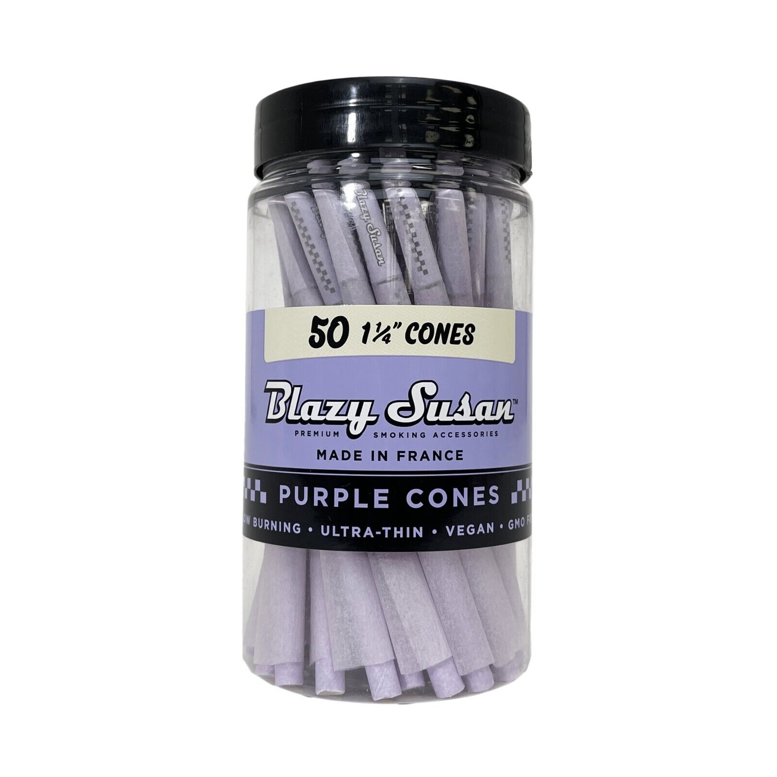 50ct Blazy Susan Purple Pre-Rolled Cones 1-1/4 Slow Burning Ultra Thin, New S1