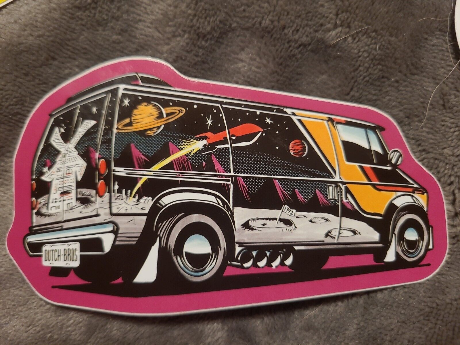 Dutch Bros Sticker SEPTEMBER 2022 Van with Space theme, Windmill, Planets