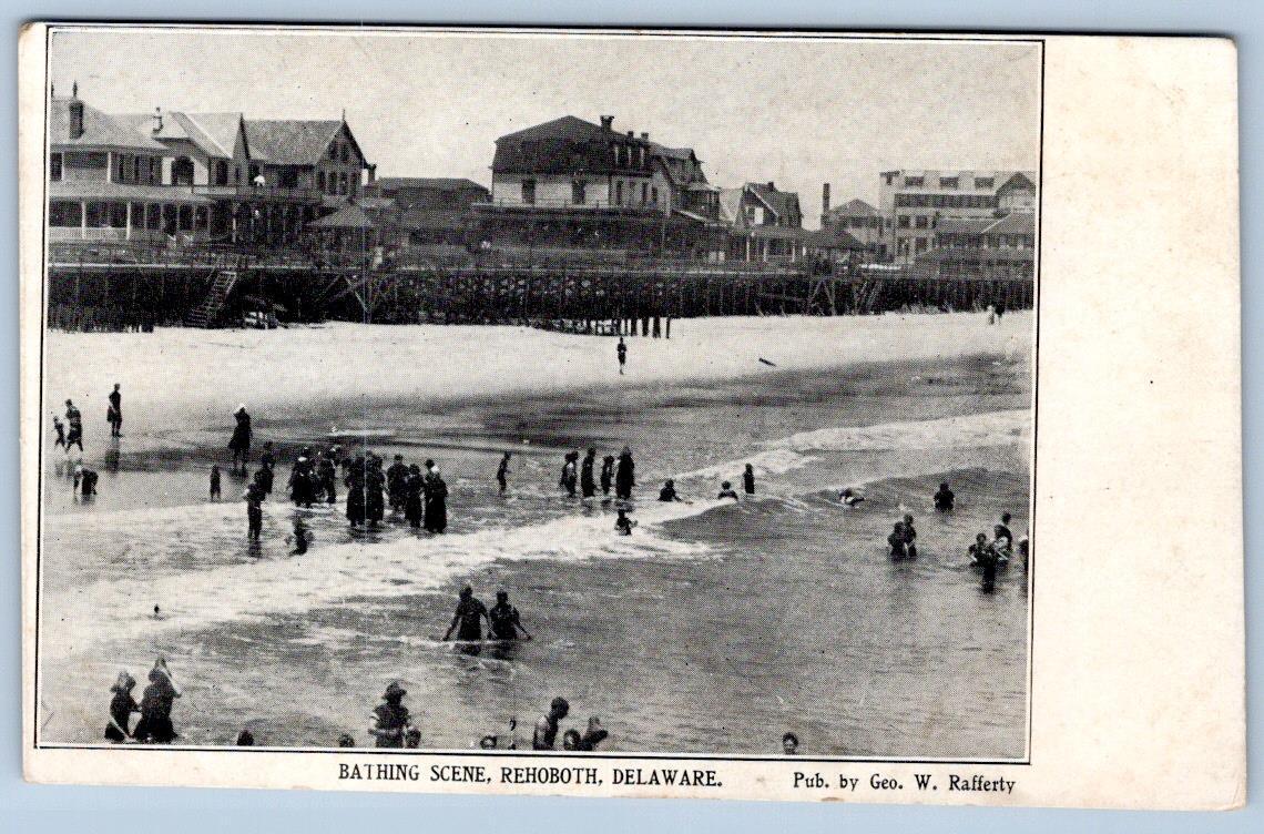 Pre-1907 REHOBOTH BEACH DELAWARE BATHING SCENE BOARDWALK RAFFERTY POSTCARD