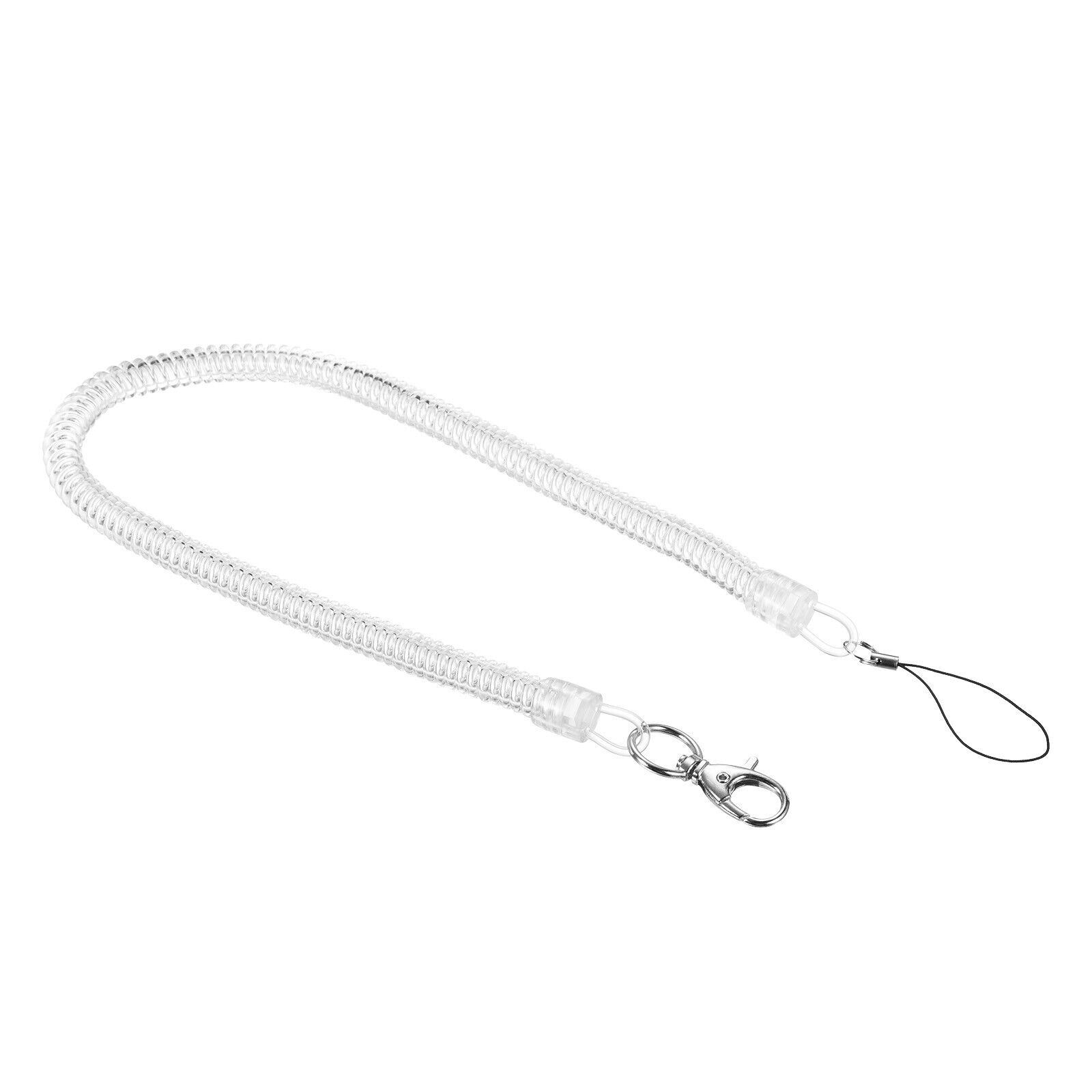Retractable Coil Spring Keychain with Key Ring 460mm, 1 Pack Plastic Clear