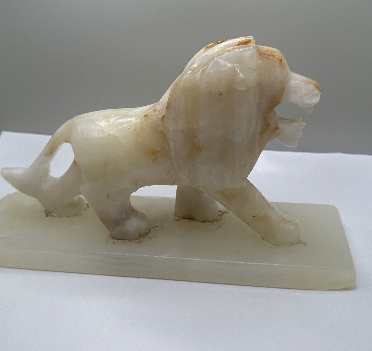 Vintage Lion Marble Alabaster Onyx Statue Figure Sculpture Hand Carved 8.75” MGM