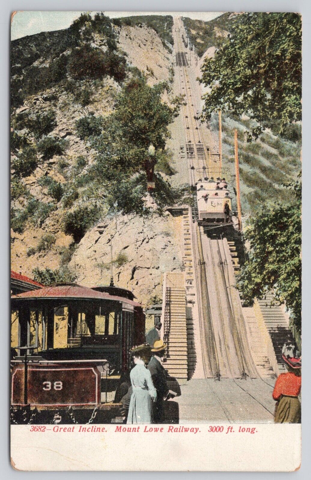 Los Angeles CA Great Incline Mount Lowe Railway 3000 Feet Long Antique Postcard