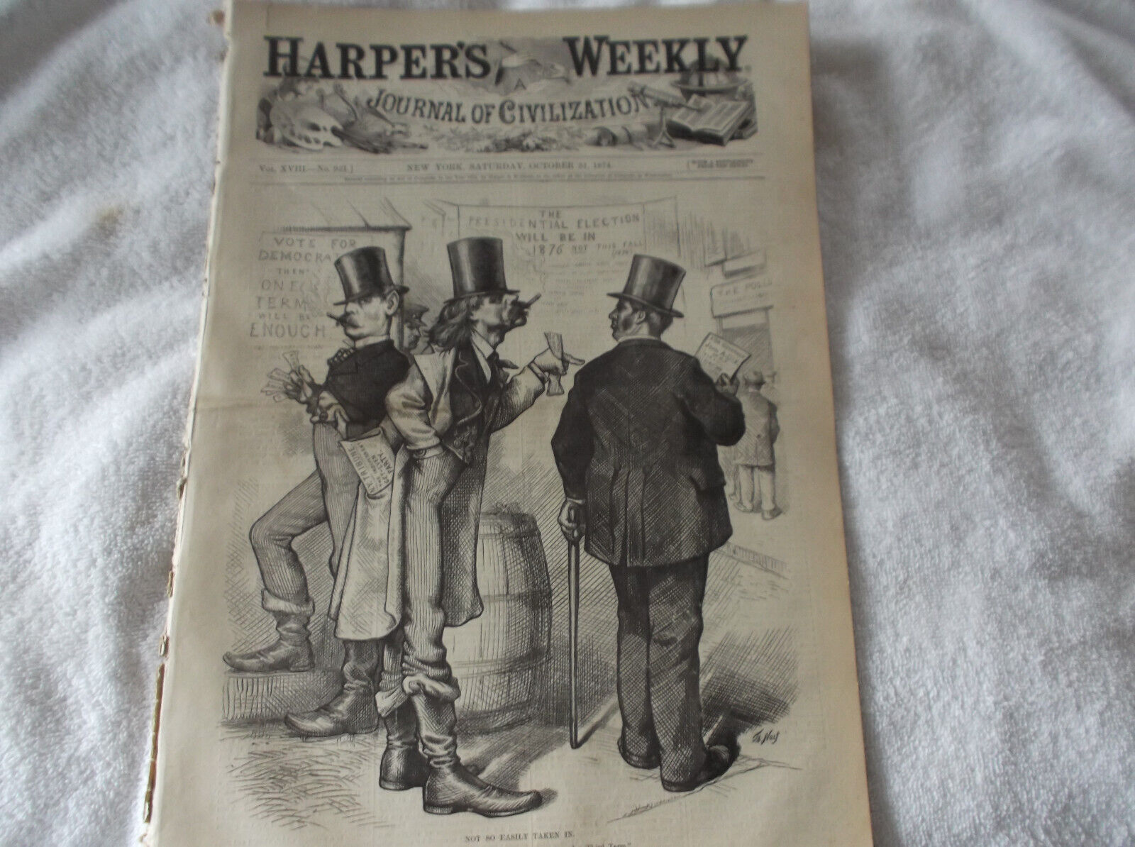   HARPER'S WEEKLY-OCTOBER 1874-  THOMAS NAST POLITICAL COVER-GREAT PRINTS & ADS