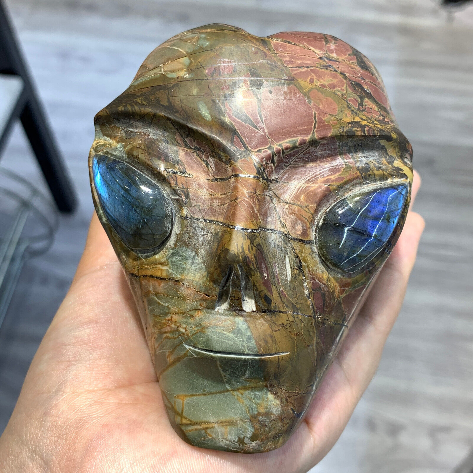 1192g Natural Red Turquoise Quartz Hand Carved skull Crystal Reiki Healing gift