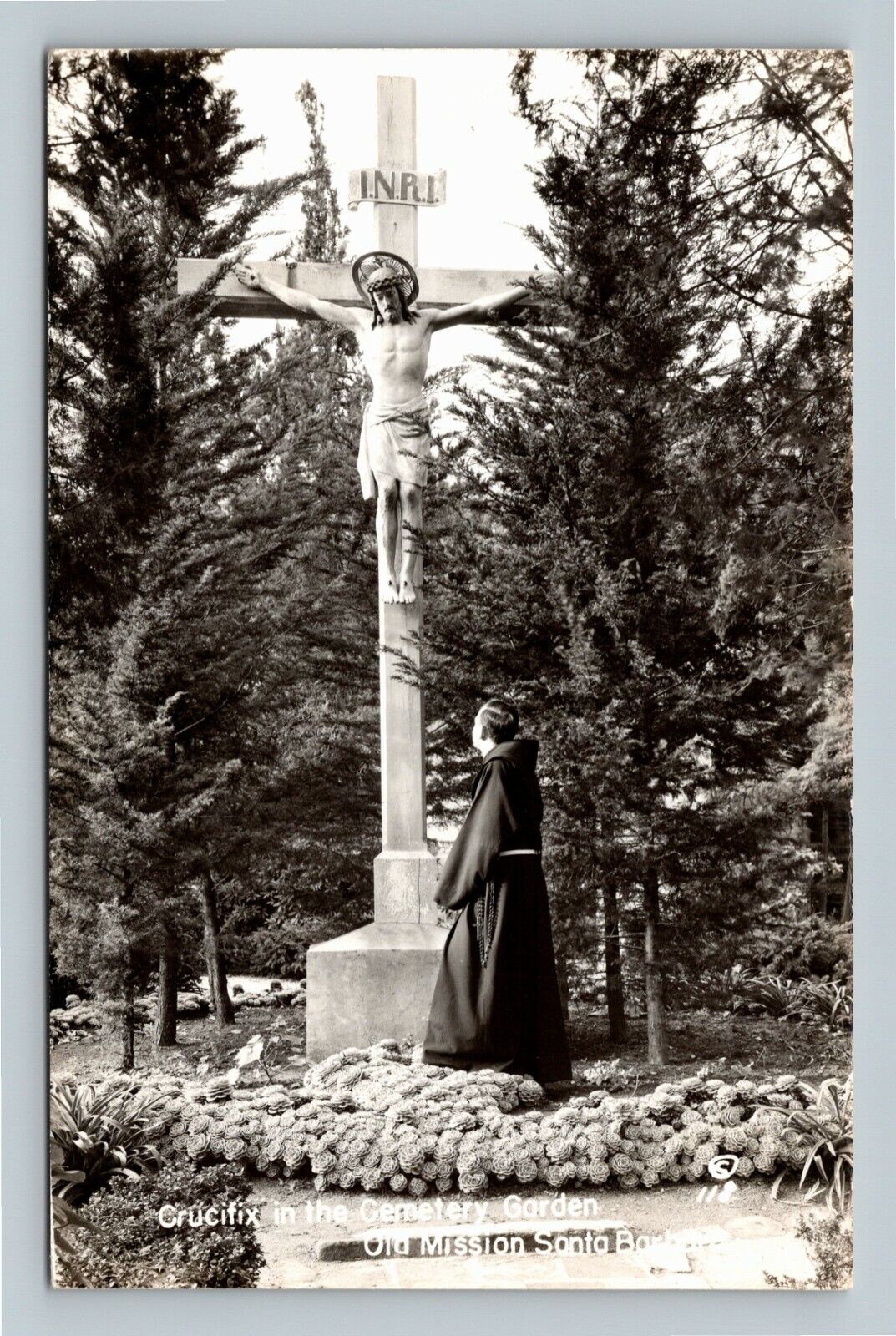 Santa Barbara CA Crucifix In Cemetery Old Mission RPPC California Old Postcard