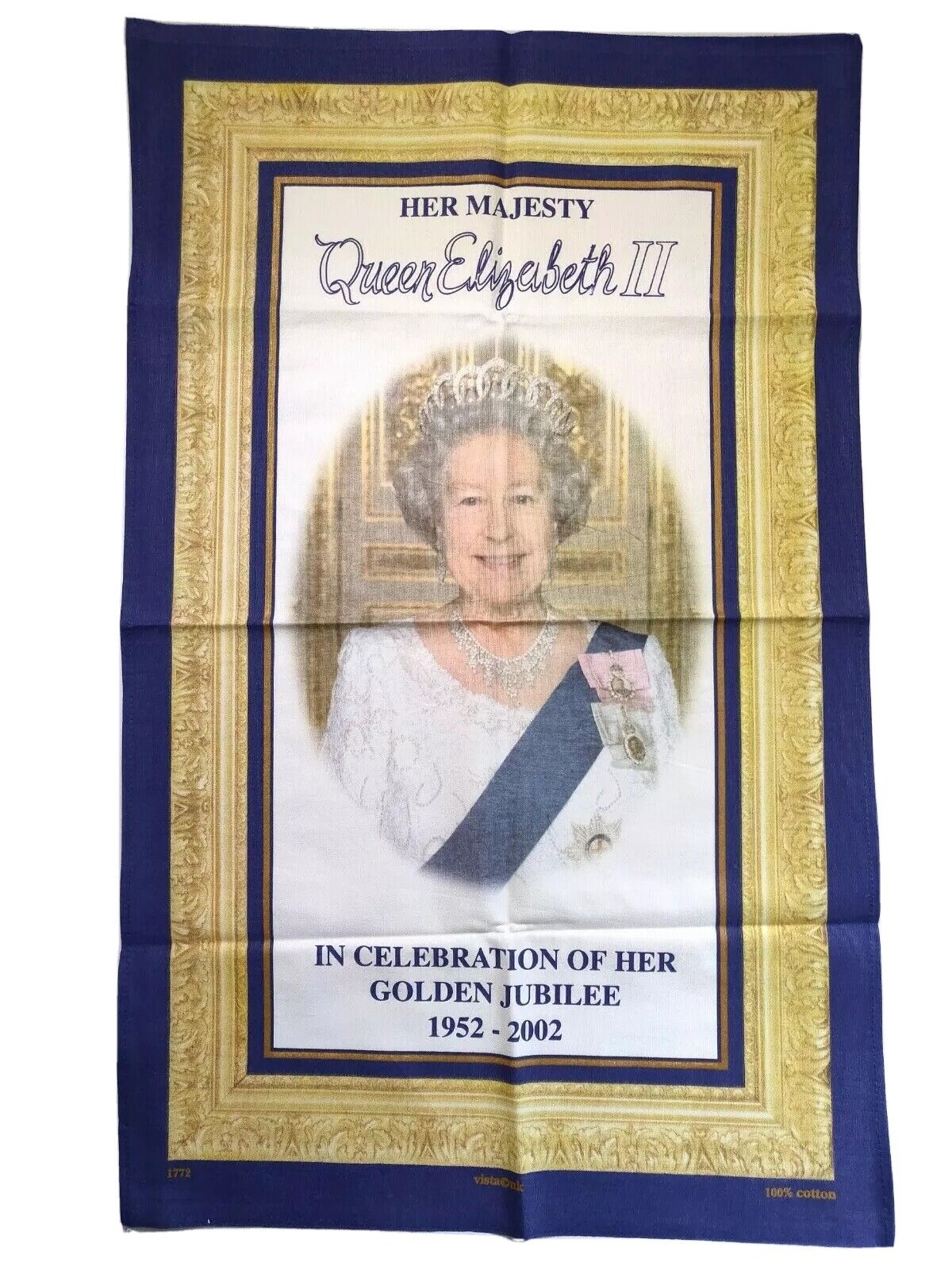 Vintage Her Majesty Queen Elizabeth II Golden Jubilee  Linen & Cotton Tea Towel 
