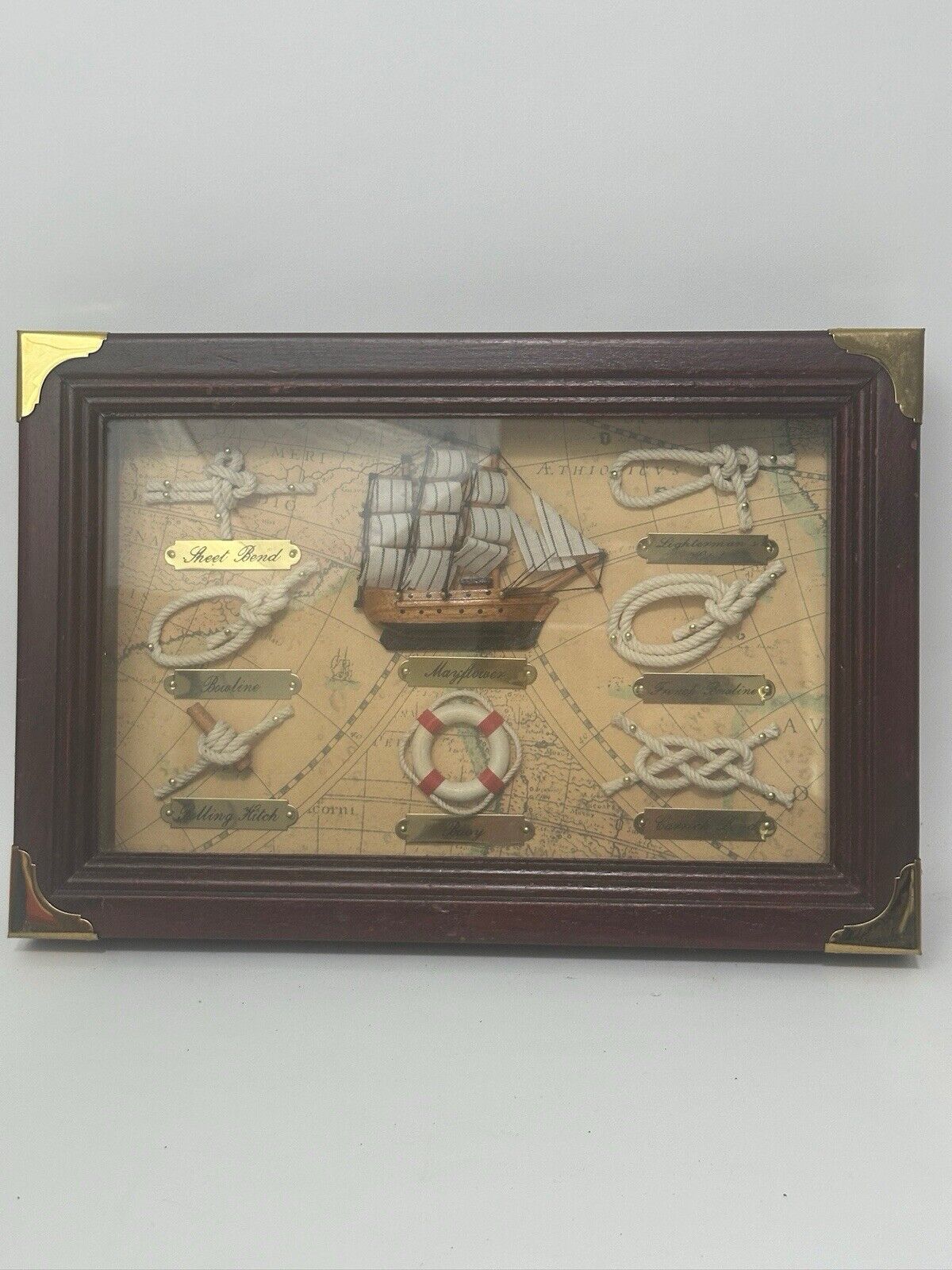 Nautical Knots with Mayflower Model Display Map Shadow Box Heritage