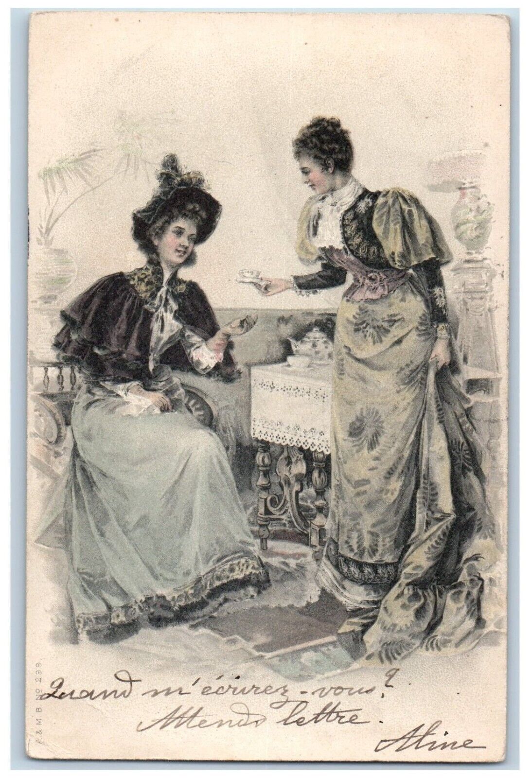 France Postcard Pretty Women Having Tea c1905 Posted Antique