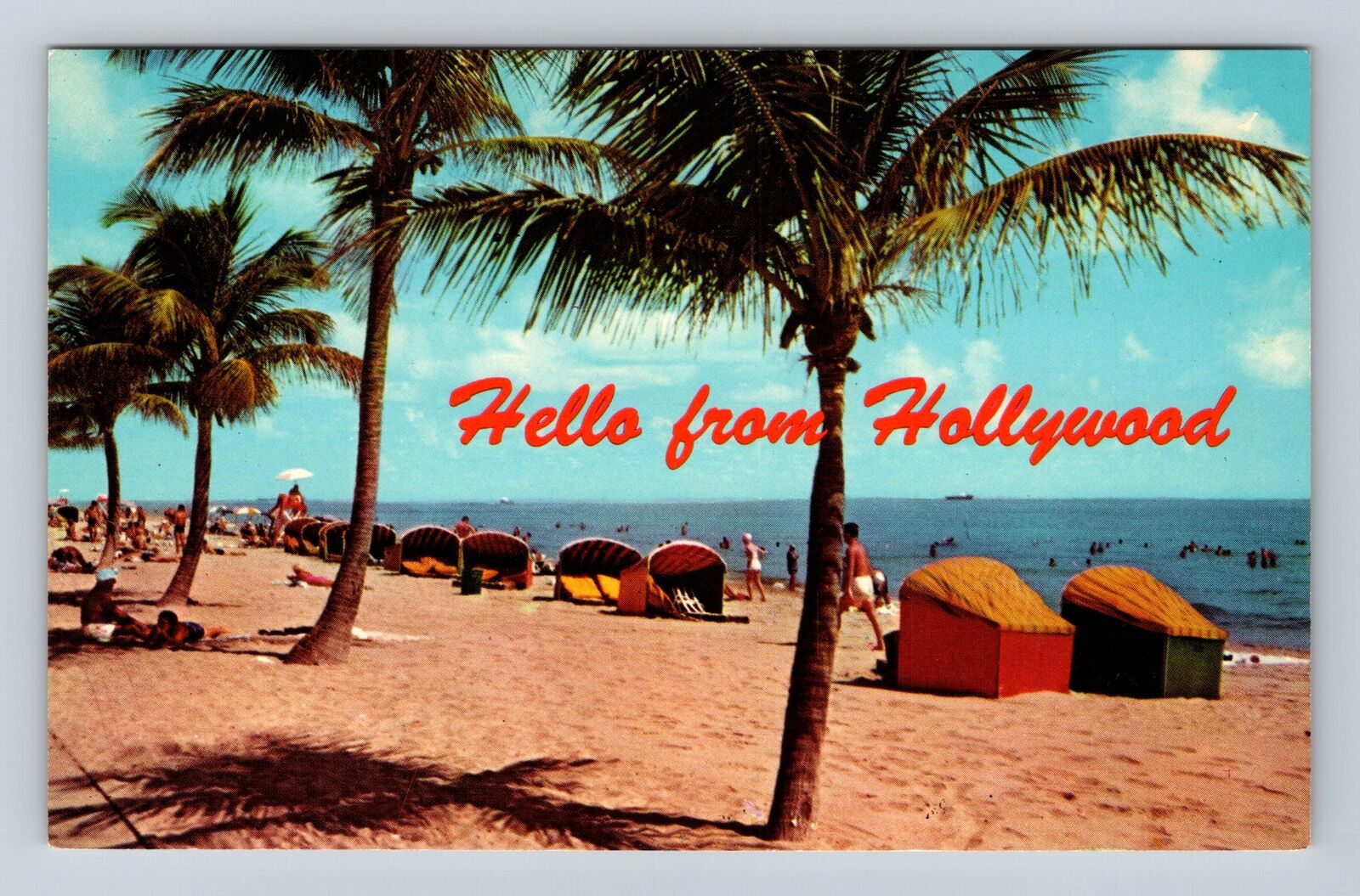 Hollywood By The Sea FL-Florida, Cabanas On Beach, Antique, Vintage Postcard