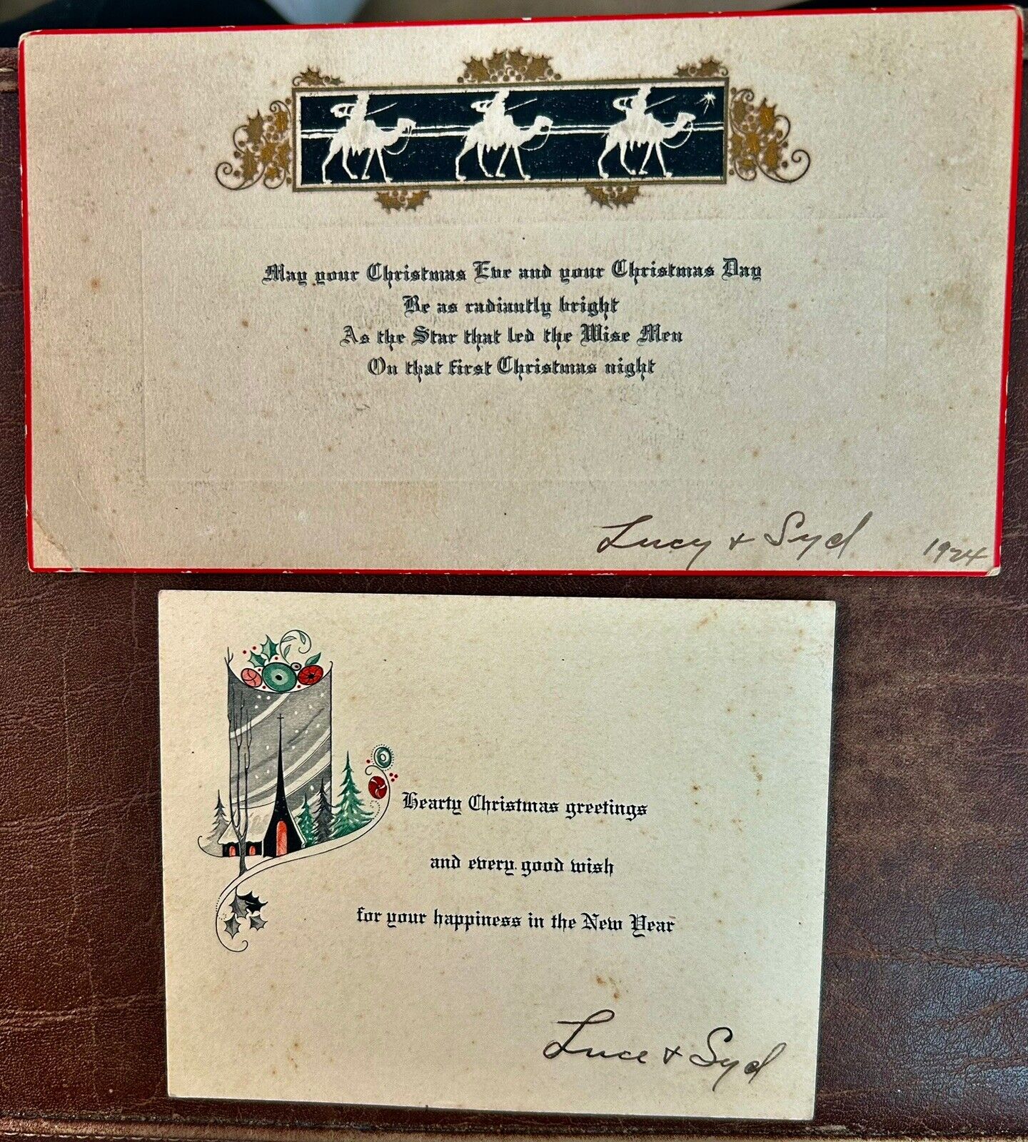 Two Vintage Christmas Cards. 1924