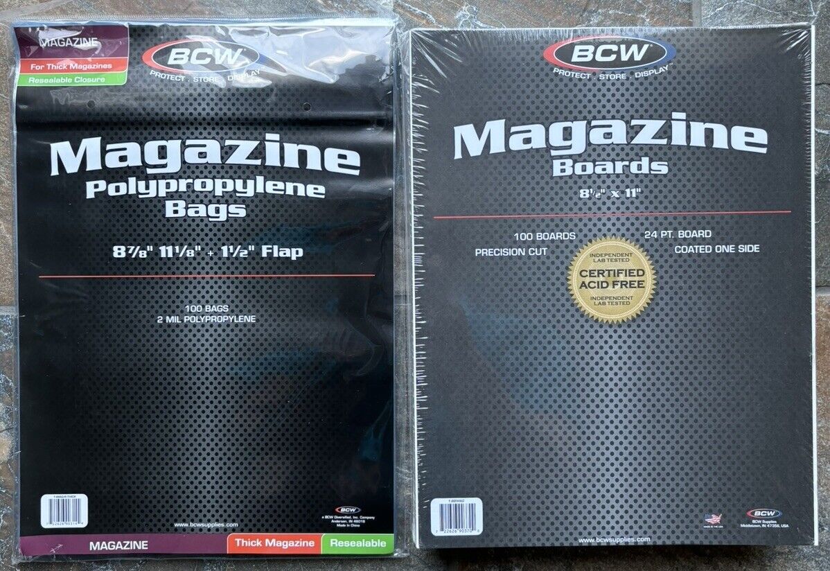 (50 pack) BCW Magazine Bags And Boards Resealable Thick Acid Free - Archival