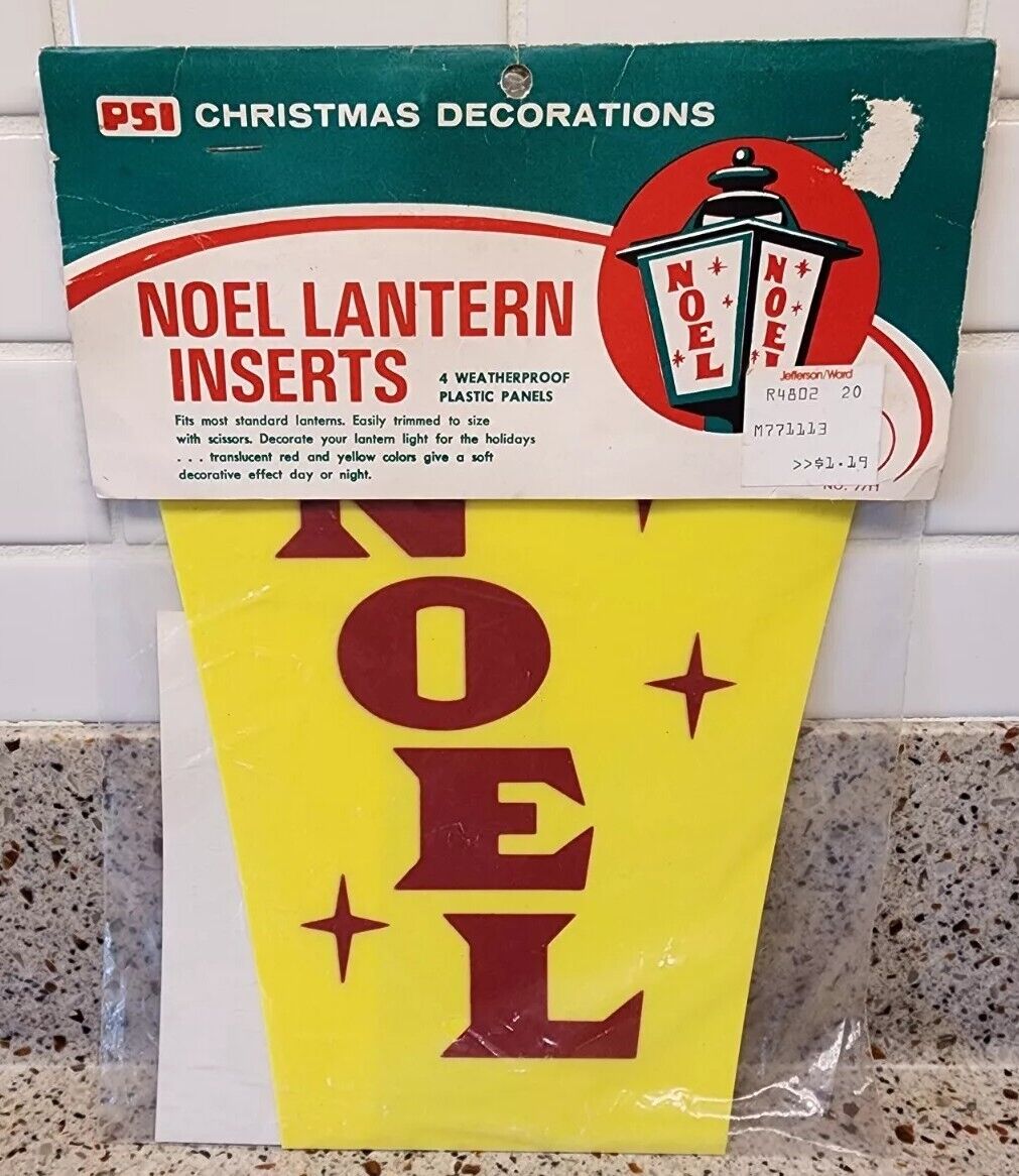 Vintage PSI 4 Pack NOEL Christmas Decorations Yellow Lantern Inserts #7711 NIP
