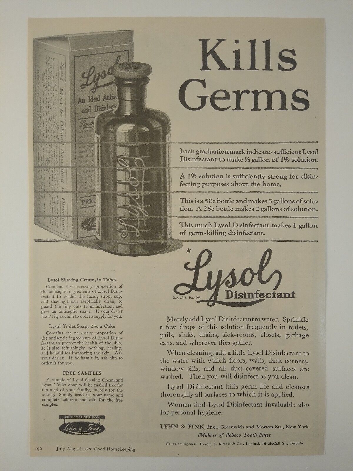 1920 Lysol Disinfectant / Laun-Dry-Ette Washingmachine Vintage Magazine Print Ad