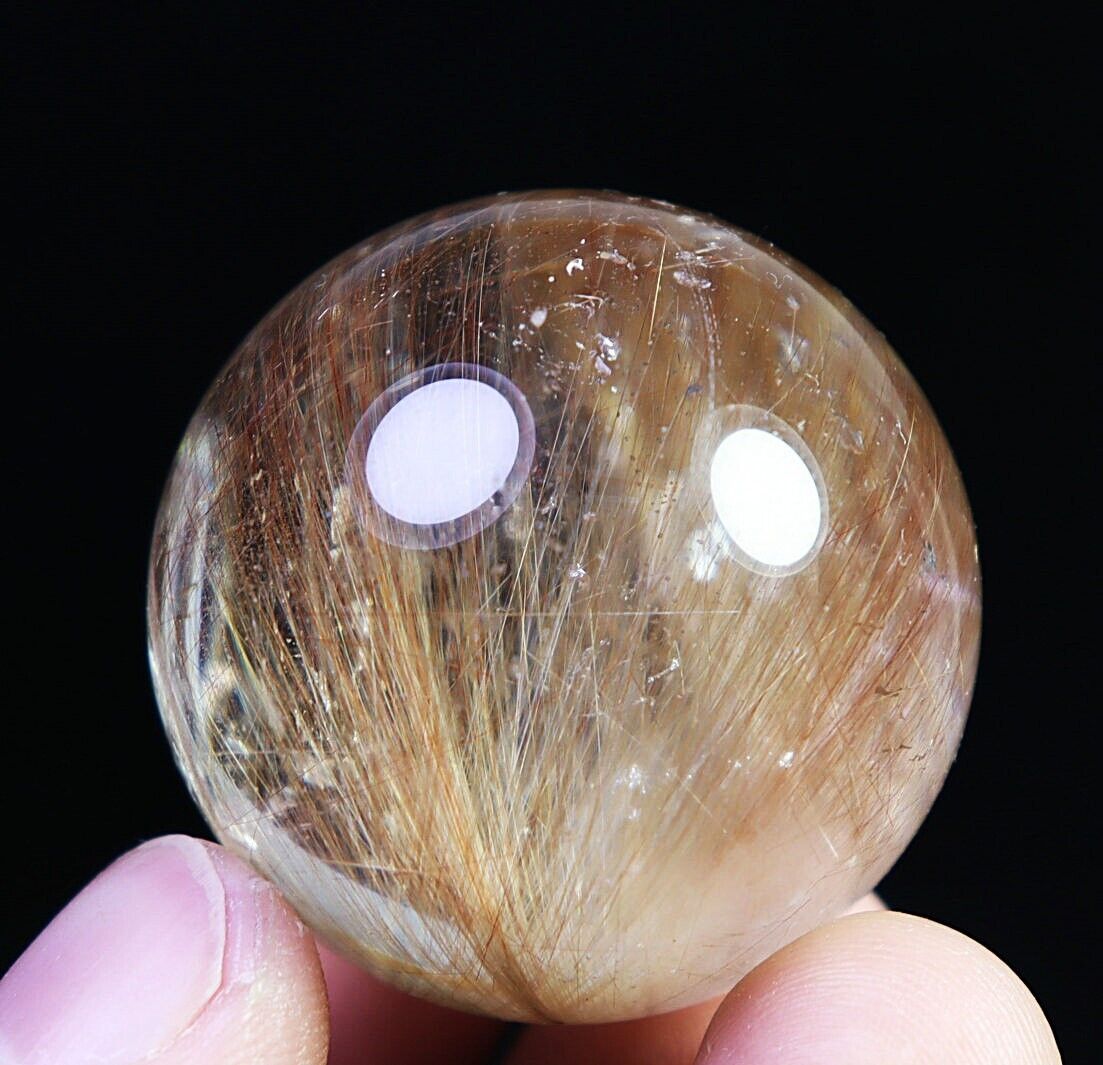 37mm Natural Clear Golden Hair Rutilated Quartz Crystal Sphere Ball Specimen