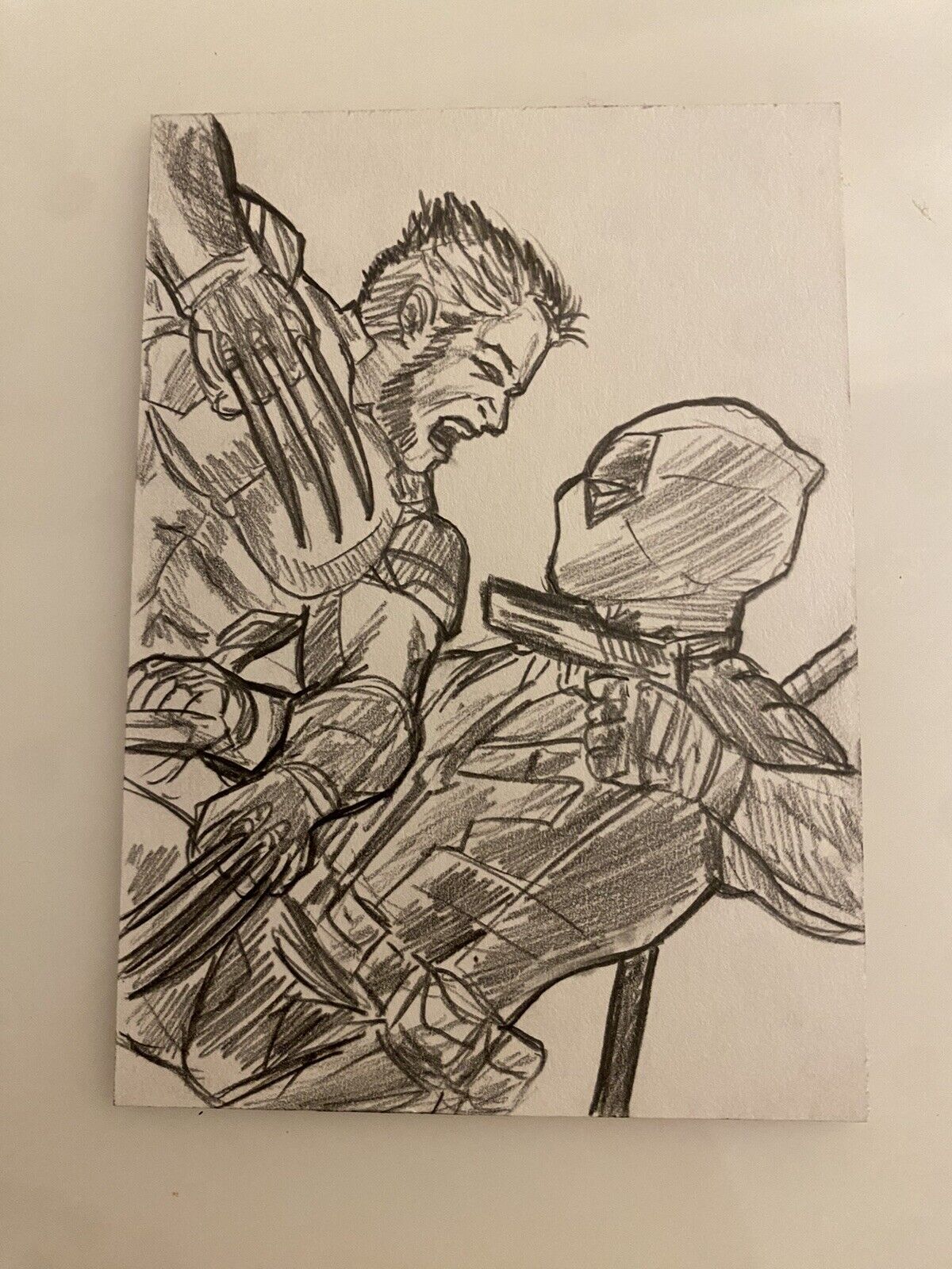 Deadpool 3 Vs Wolverine Original One Of A Kind Pencil Sketch Card By Nate Rosado